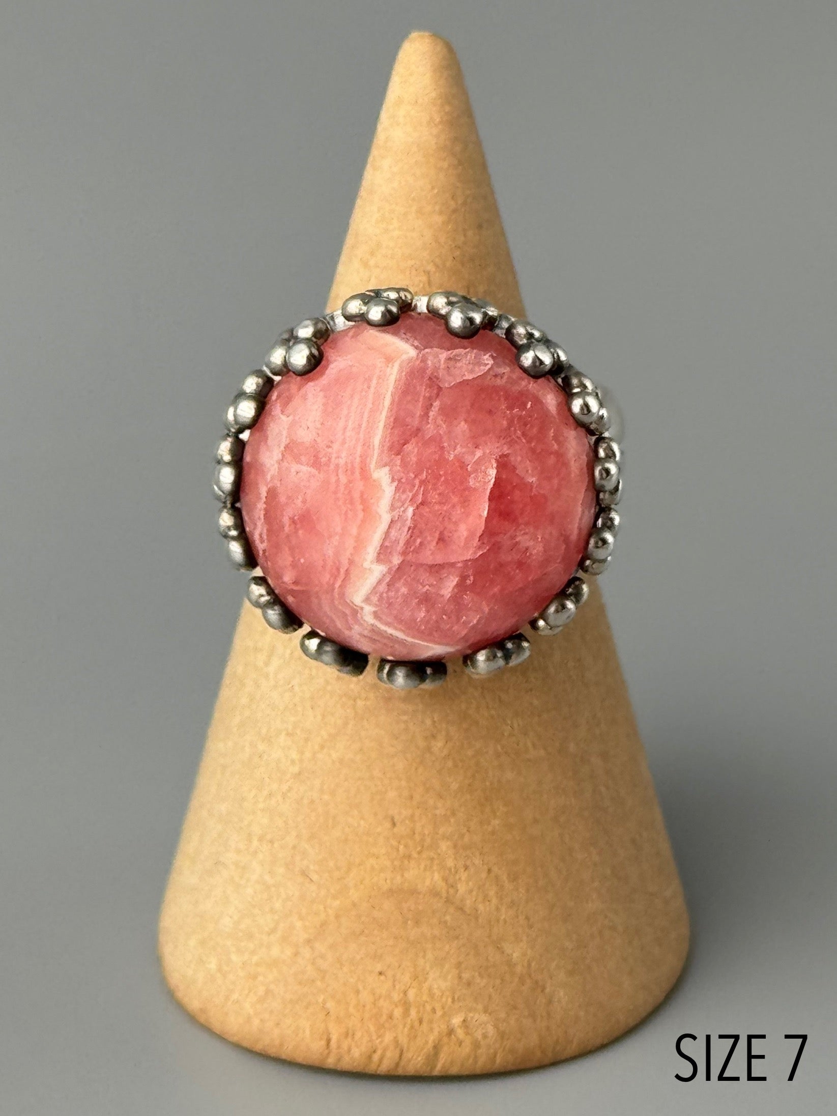 •RHODOCHROSITE - CROWN• decorative bezel silver ring (various sizes)