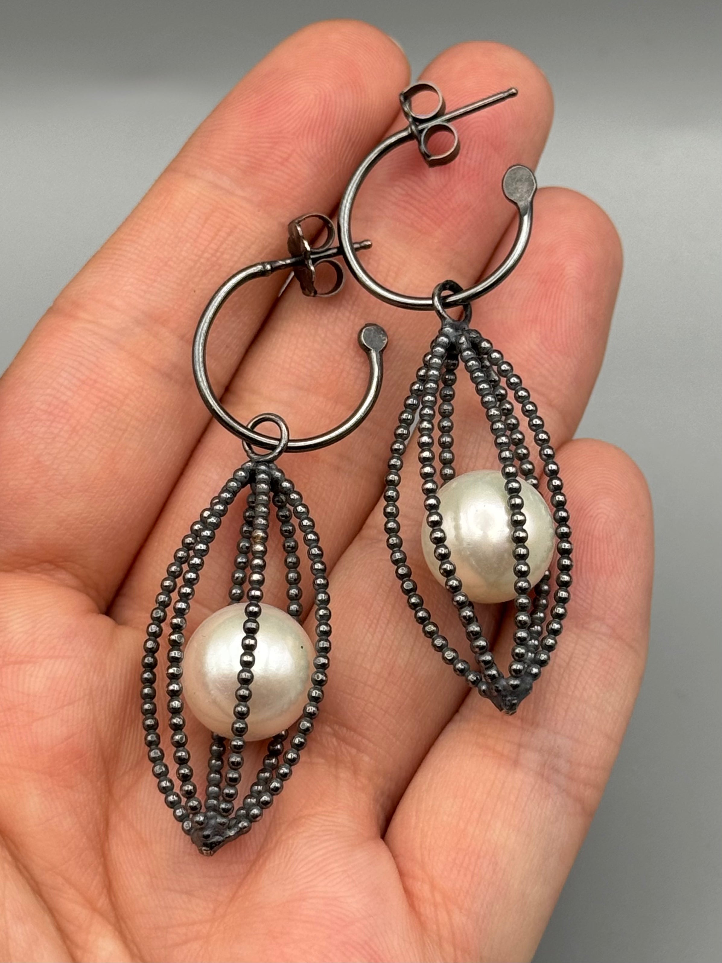 •POD• pearl + silver post earrings