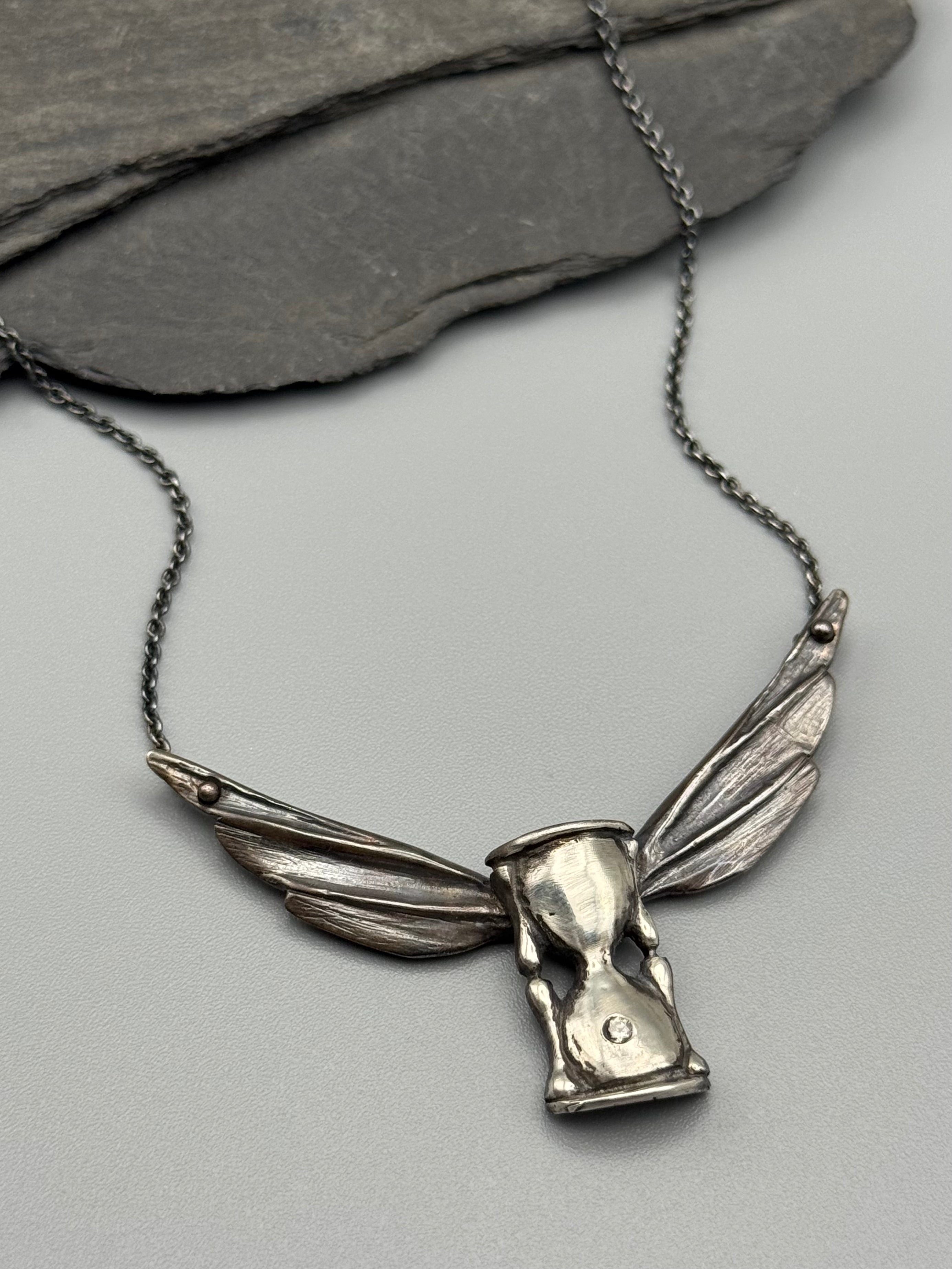 •TIME FLIES• sapphire + silver hourglass necklace (18.5" long)
