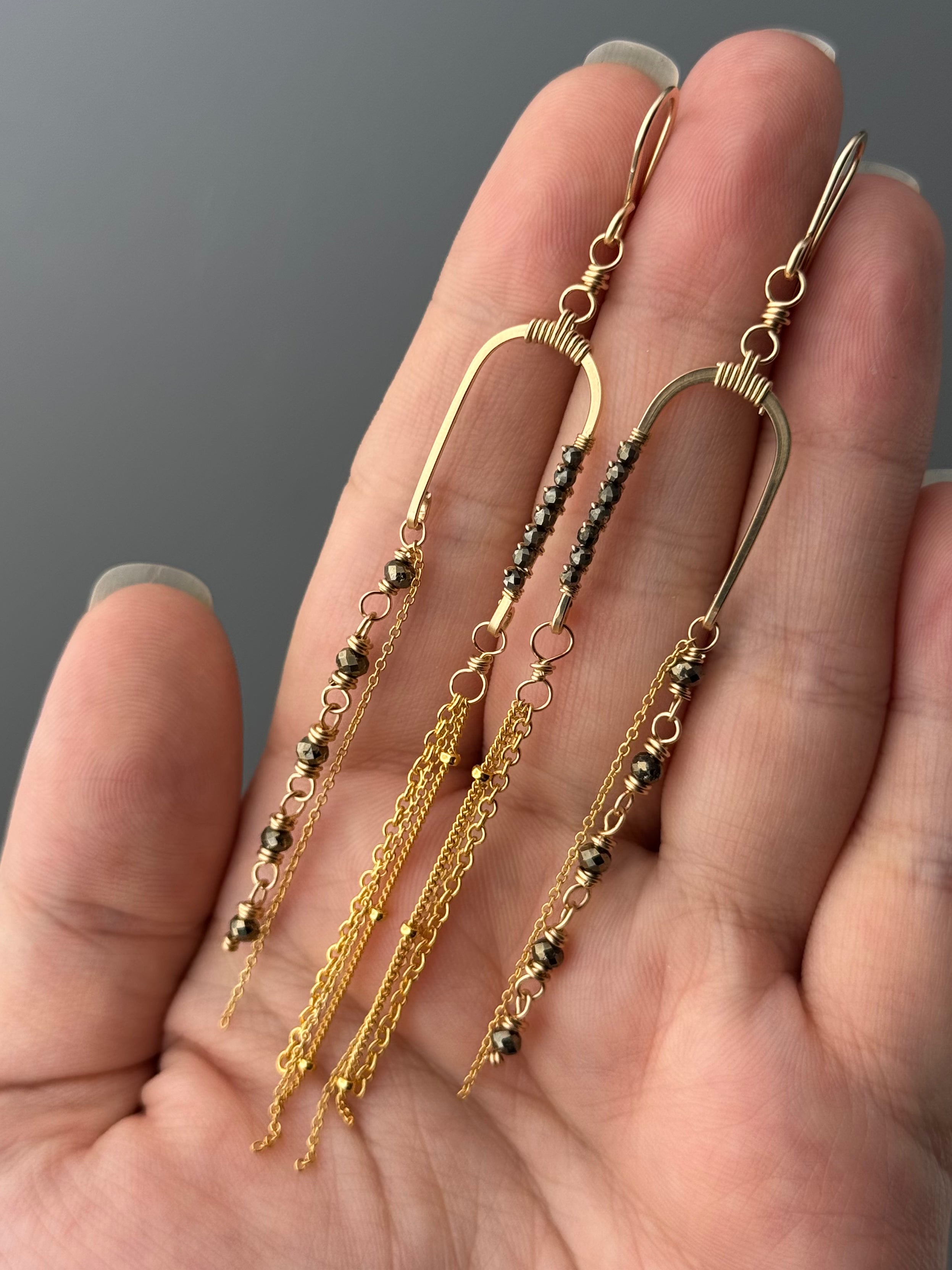 •BALANCING ACT• pyrite + gold dangle earrings