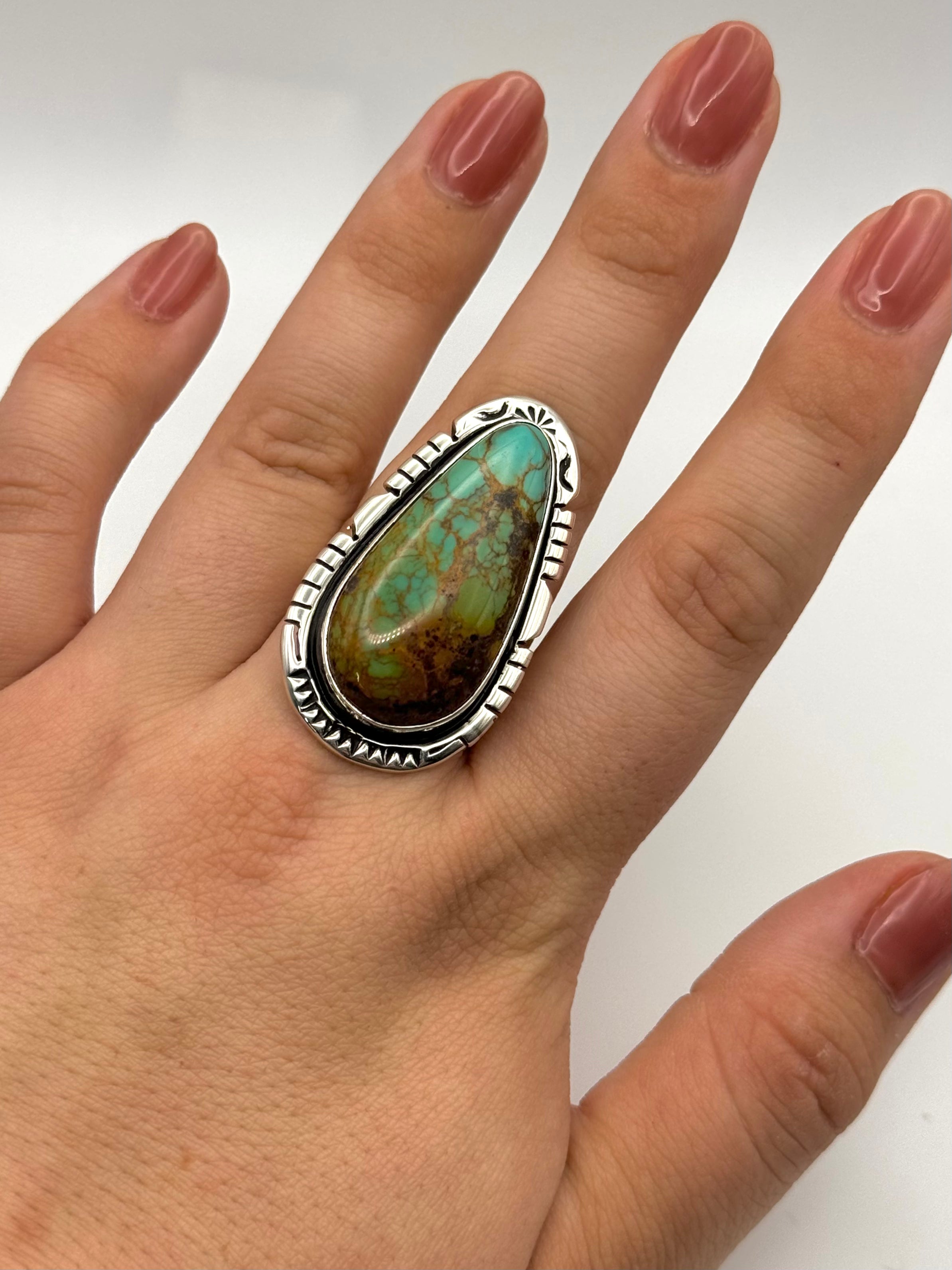 •KINGMAN TURQUOISE - BIGGIE• Navajo silver ring (size 10.75)