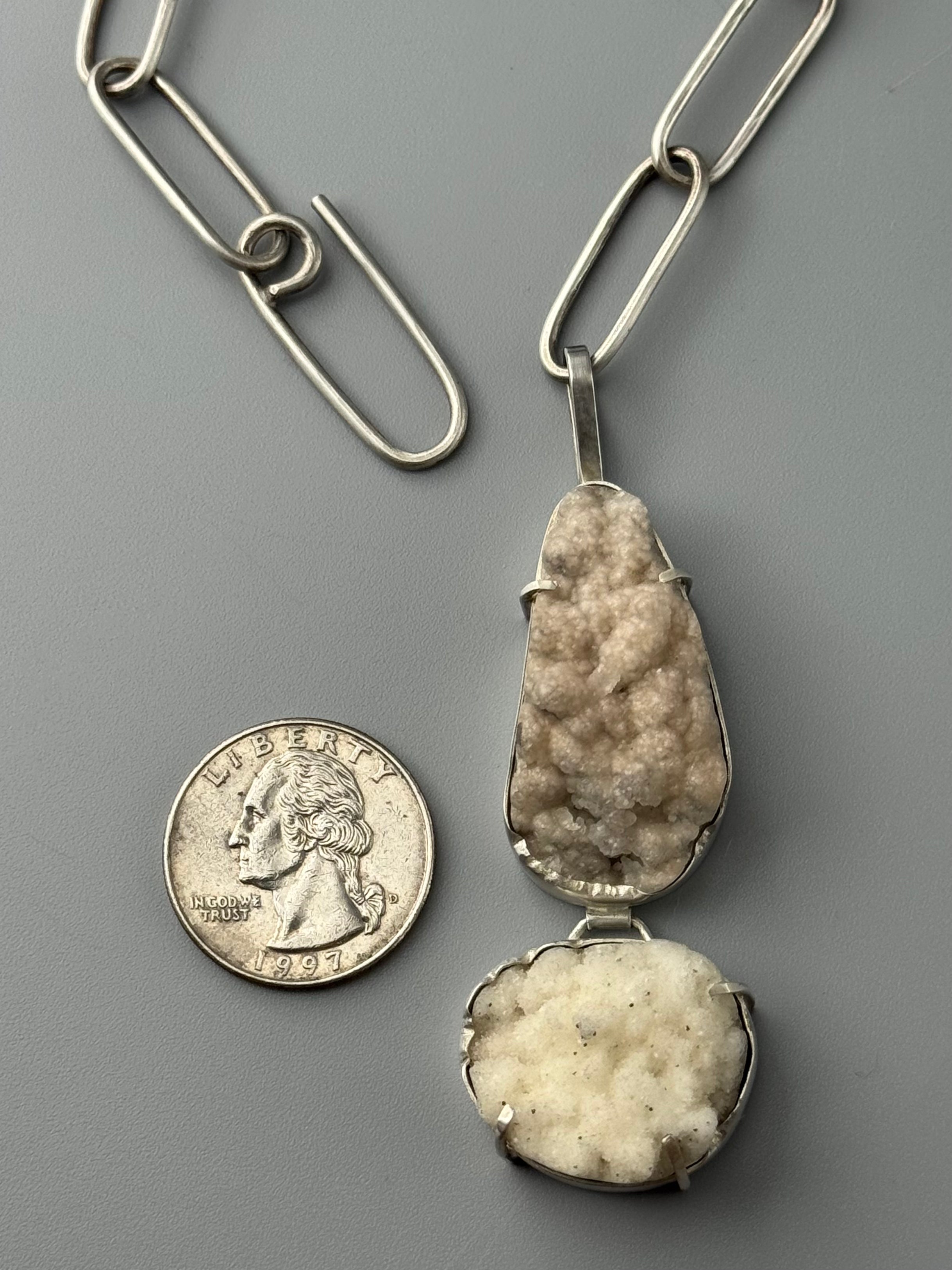 •FLOCK• double druzy + silver necklace (adj to 18")
