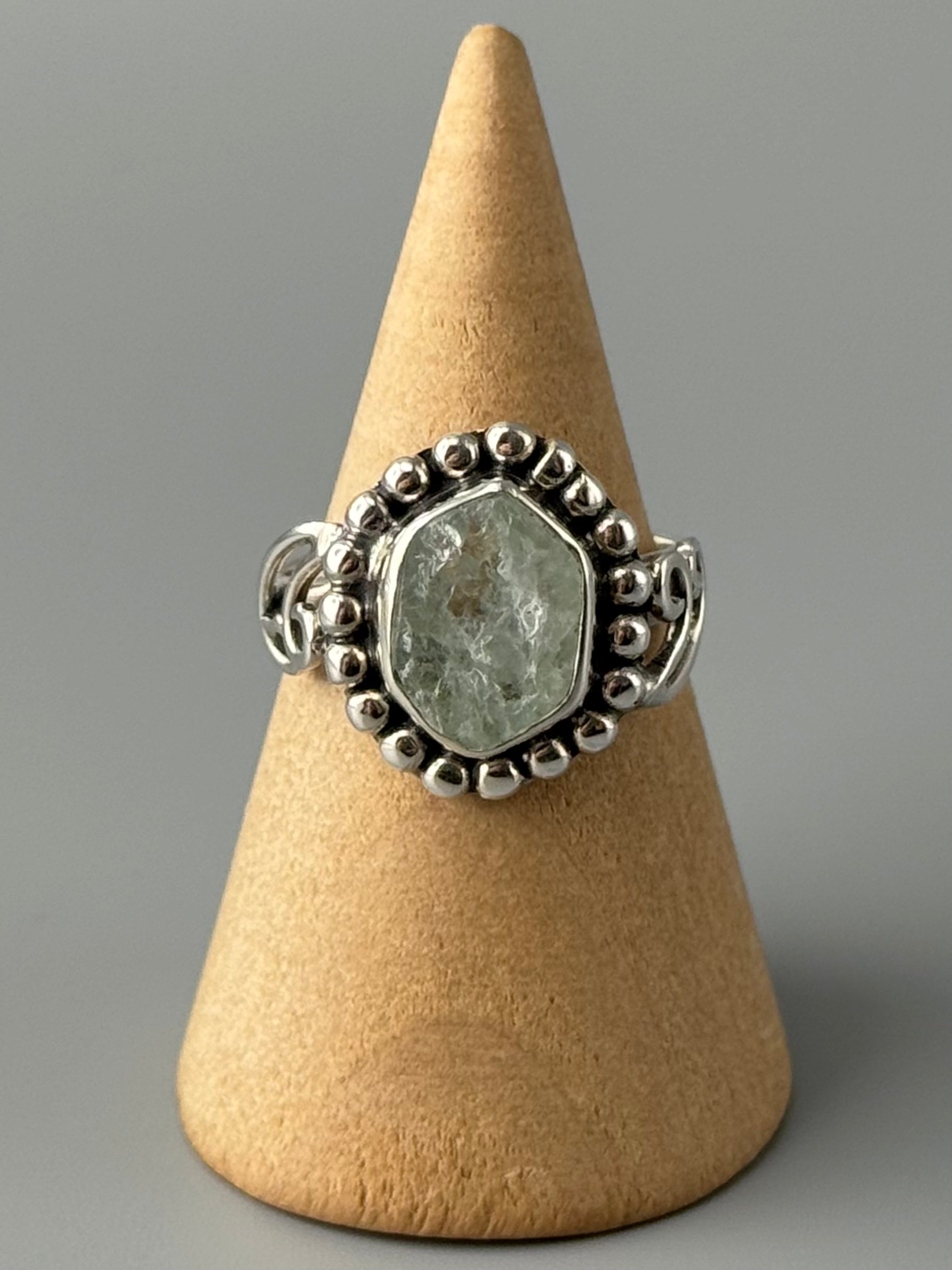 •AQUAMARINE - POLLINATE• decorative band silver ring (various sizes)