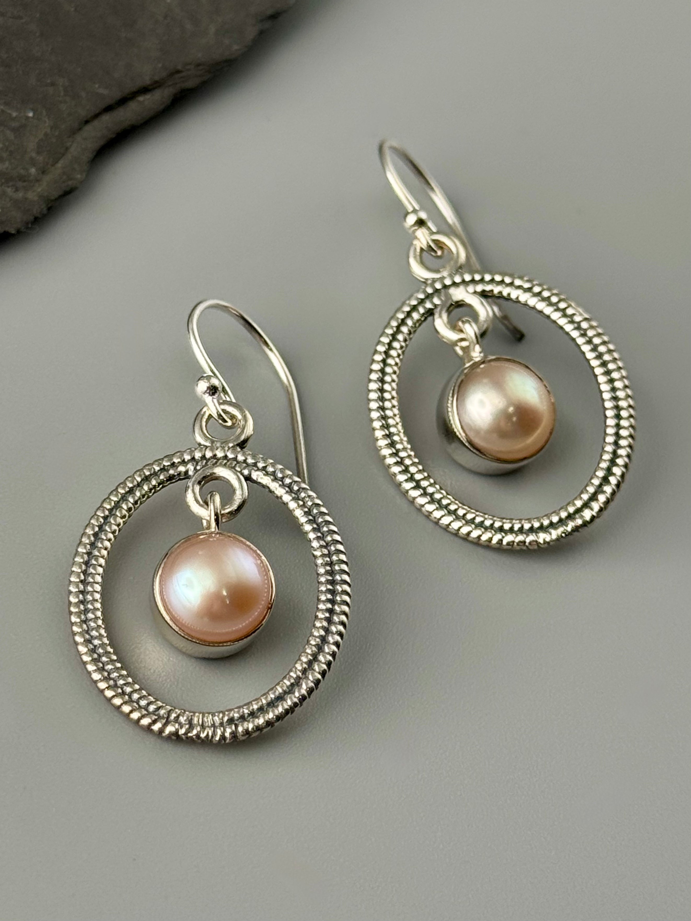 •LASSO• pearl + silver dangle earrings