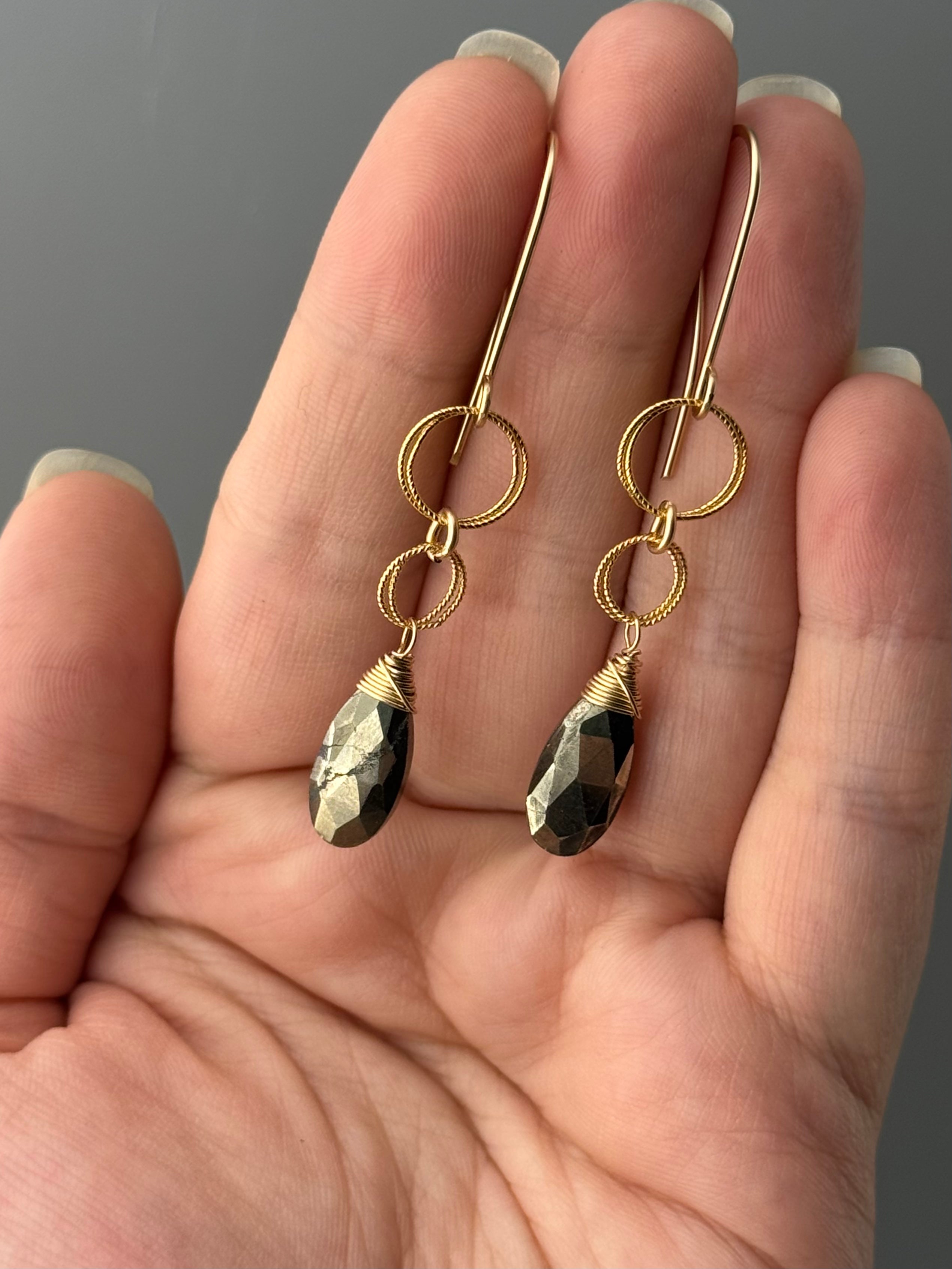 •LINKED DROP• pyrite + gold dangle earrings