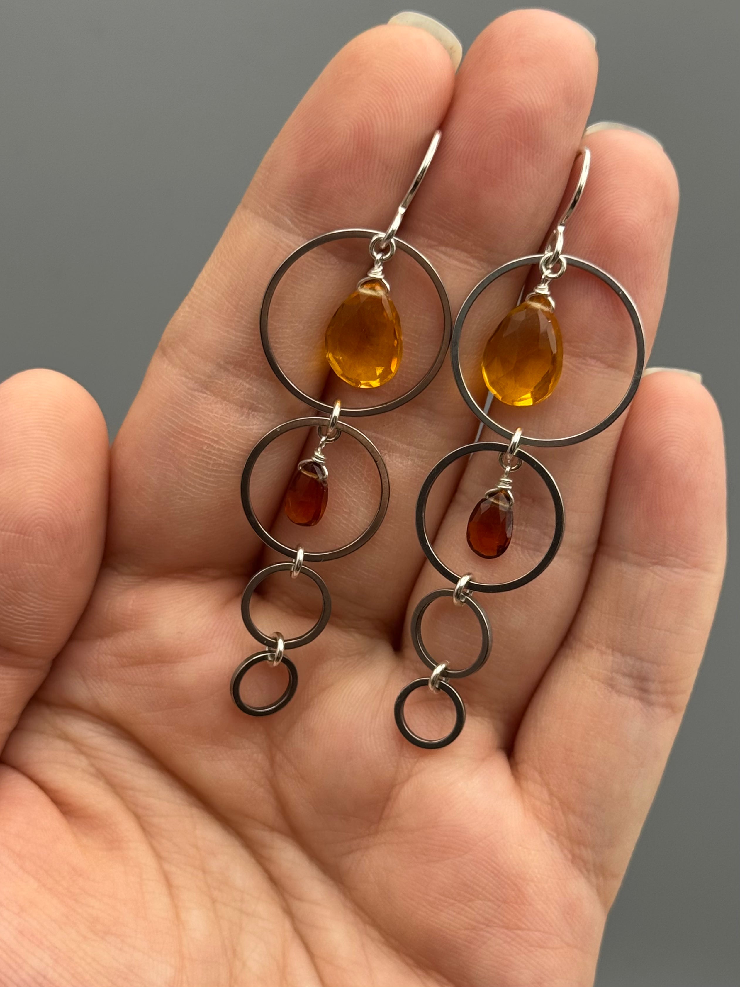 •8 OF CUPS• citrine + hessonite garnet silver earrings