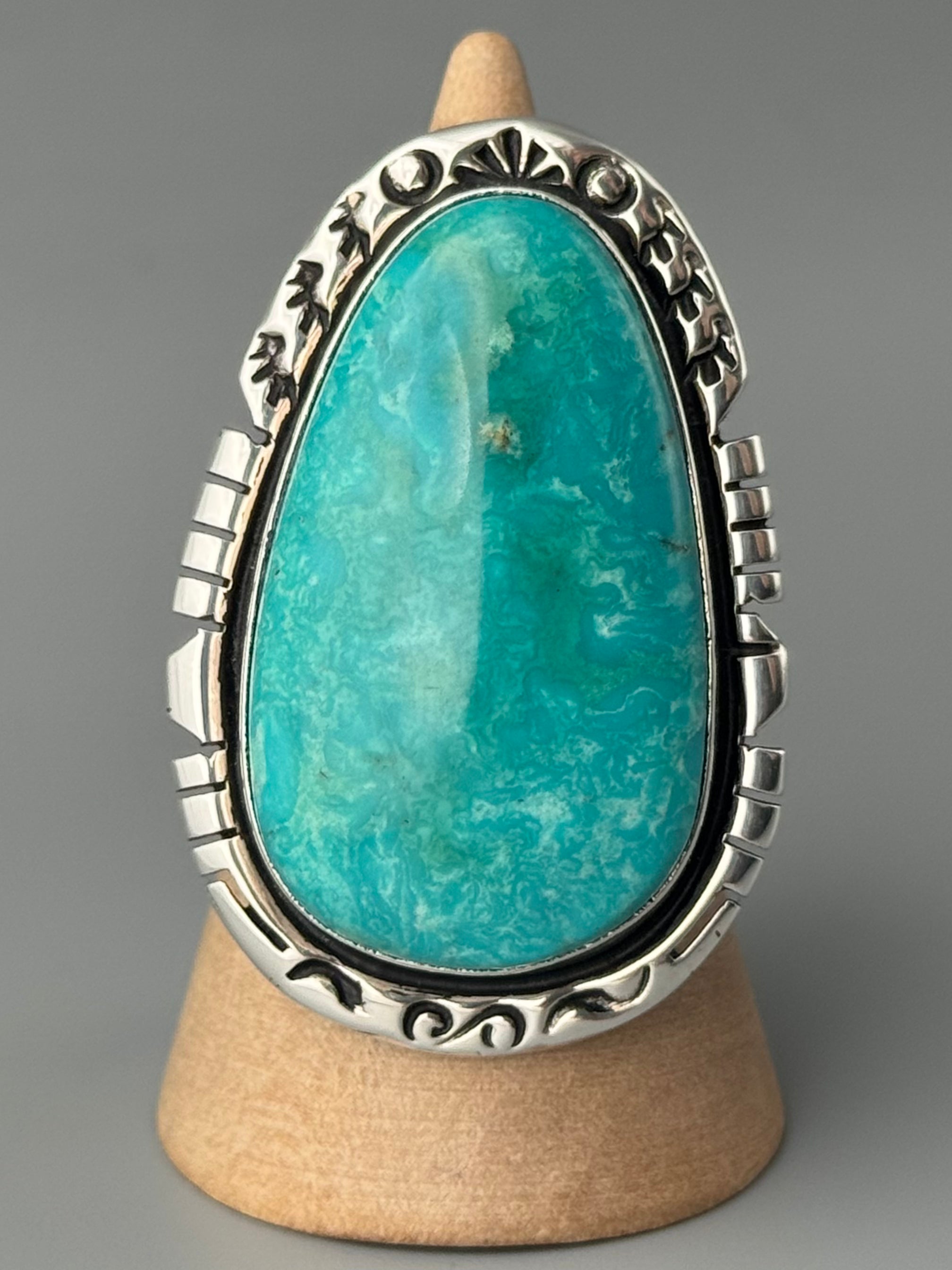 •KINGMAN TURQUOISE - ORENDA• Navajo silver ring (size 9.5)