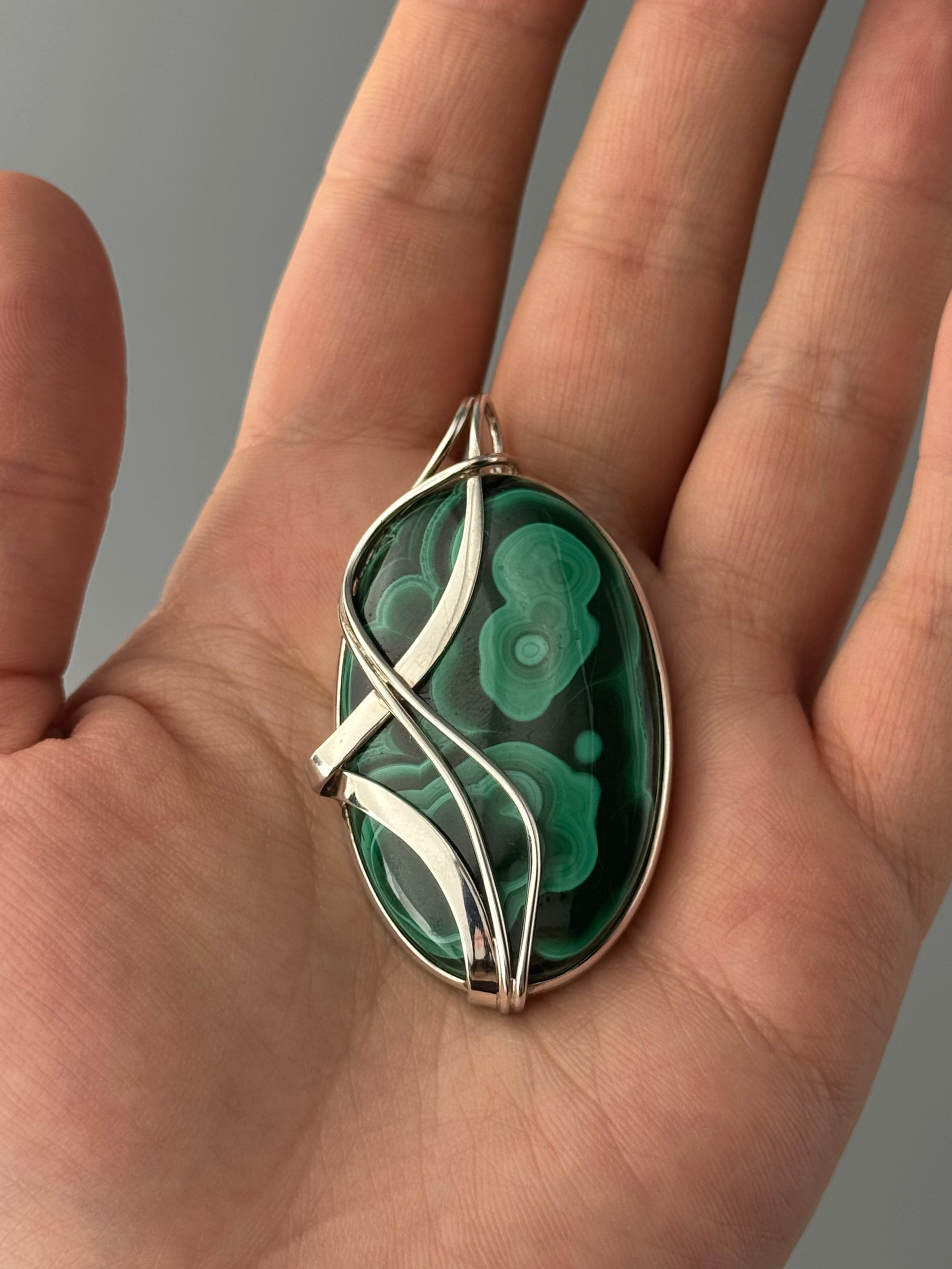 •MALACHITE CHRYSOCOLLA - WIRE WRAPPED OVAL• sterling silver pendant