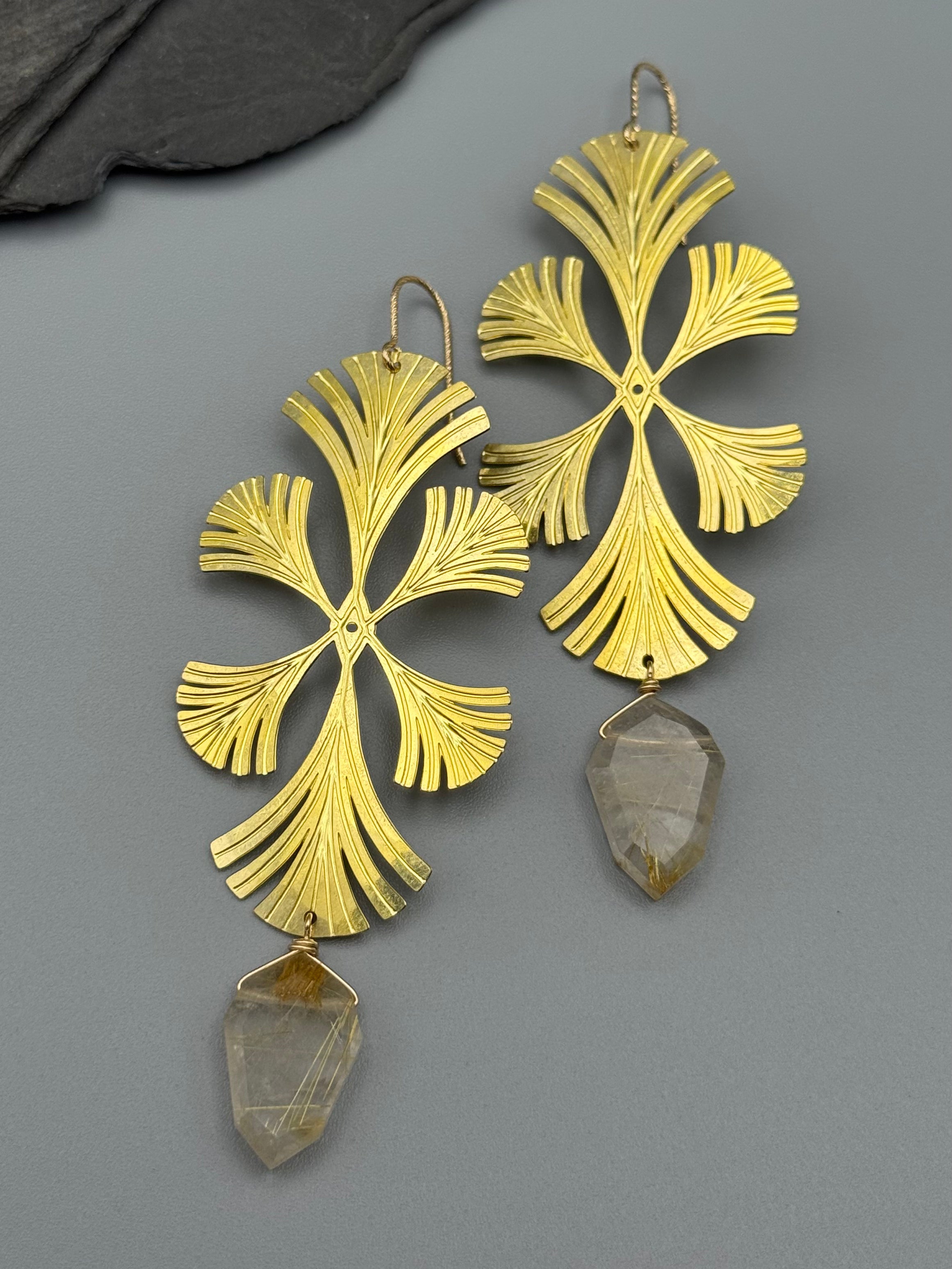 •SIGIL• rutilated quartz + gold earrings