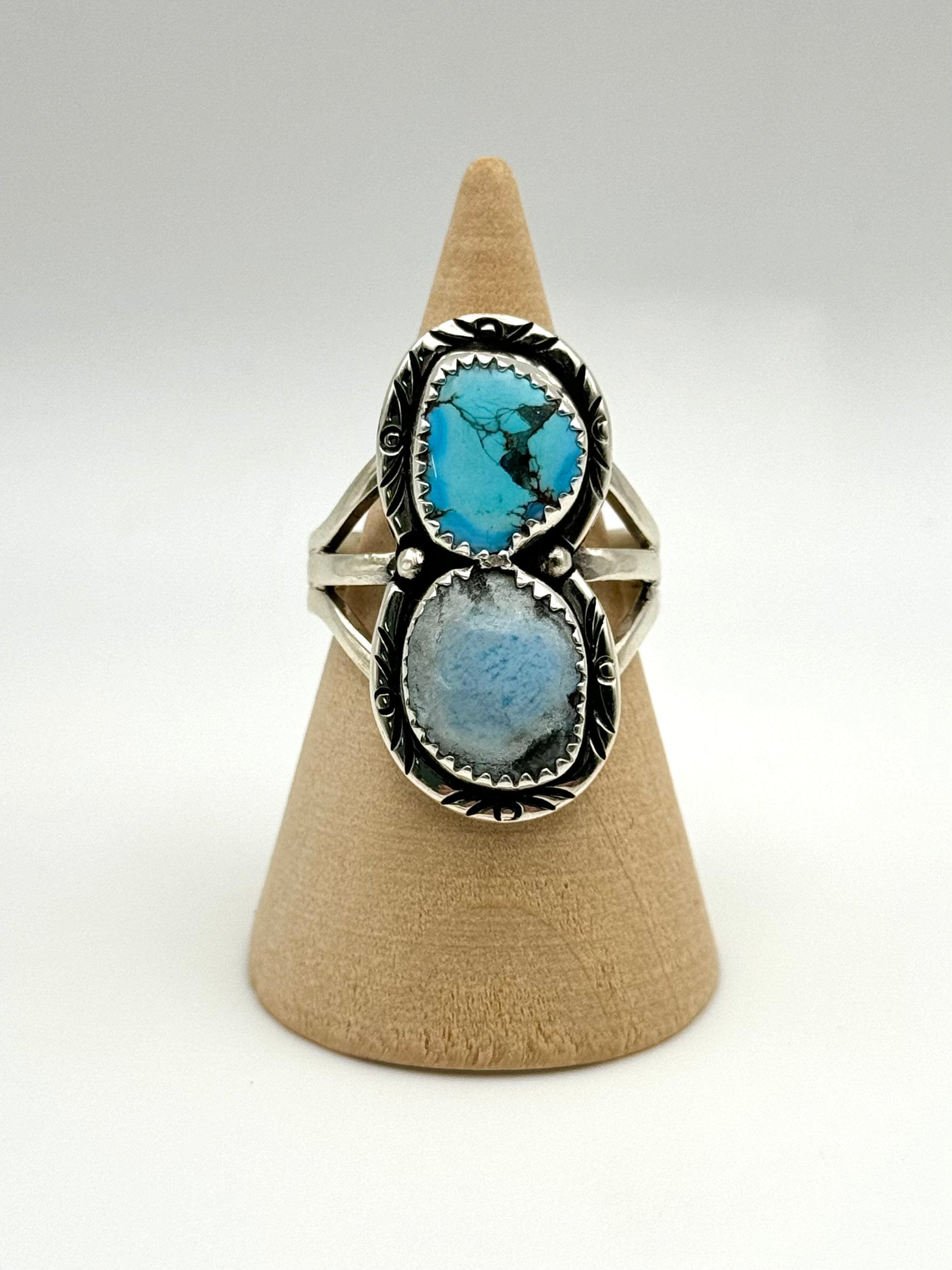 •GOLDEN HILL TURQUOISE• Navajo silver double stone ring (size 9.25)