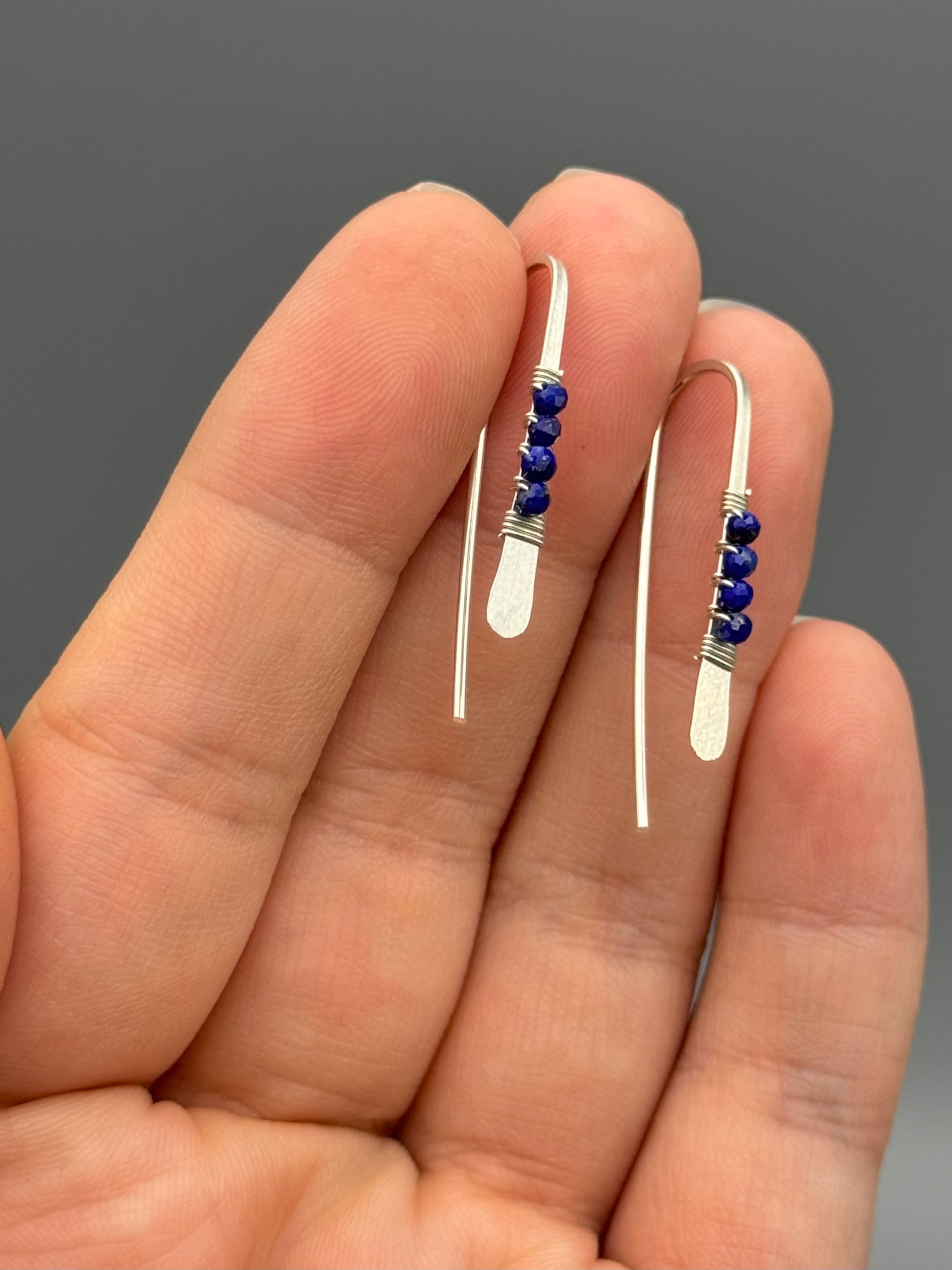 •PETITE THREADER• lapis lazuli + silver earrings