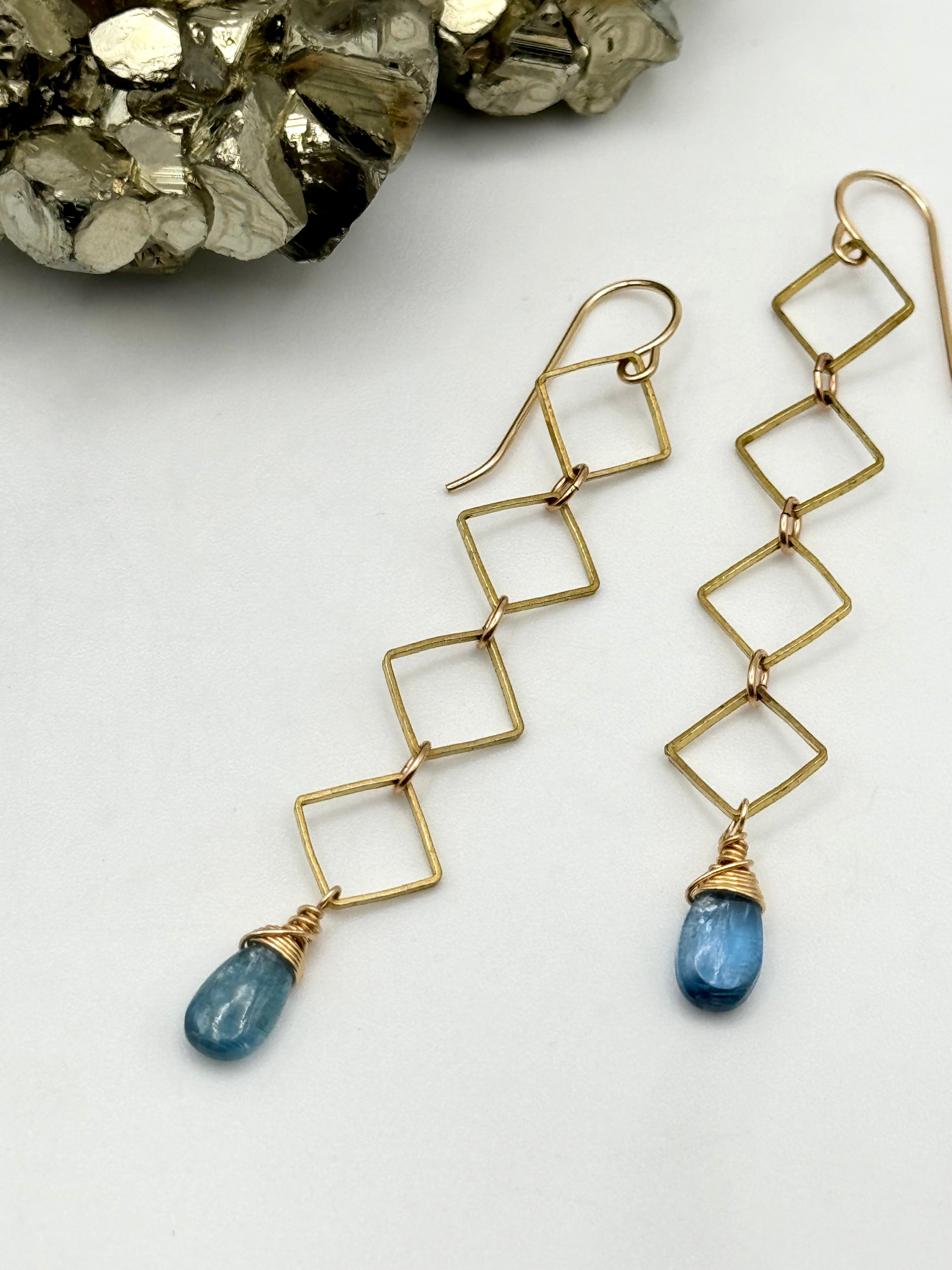 •DIAMOND TEARS• aqua kyanite + gold earrings