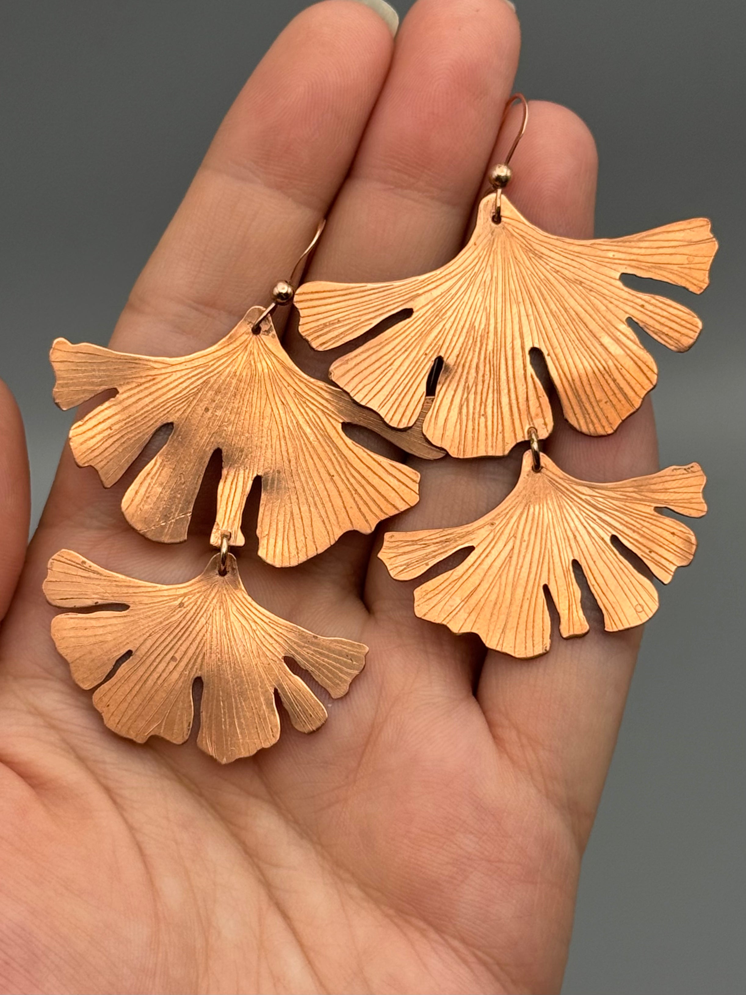 •GINGKOS• rose gold leaf dangle earrings