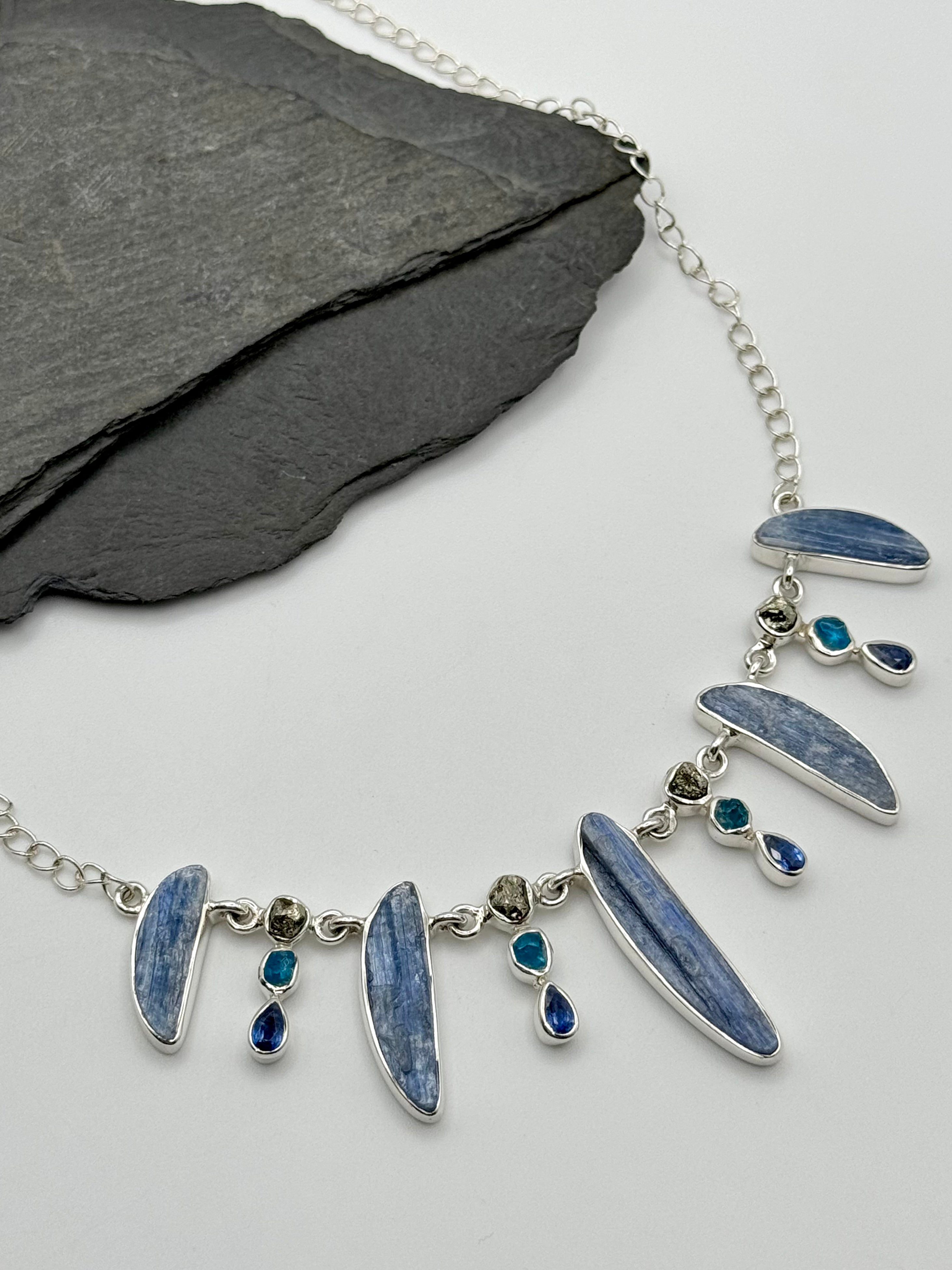 •KYANITE + PYRITE + APATITE• multi-stone + silver necklace (ADJ to 18")