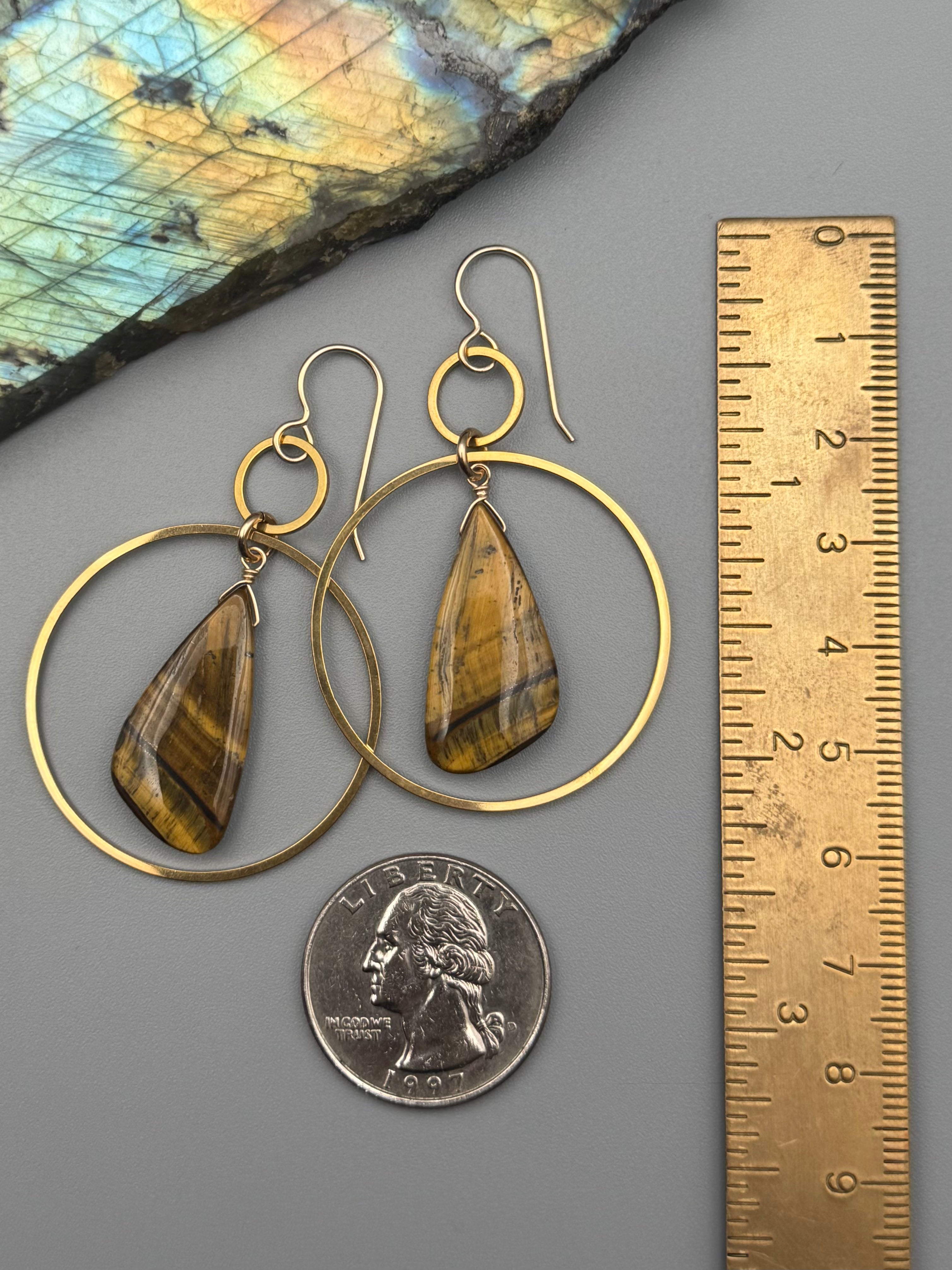 •EQUA-LUNA• tiger eye tear + gold earrings