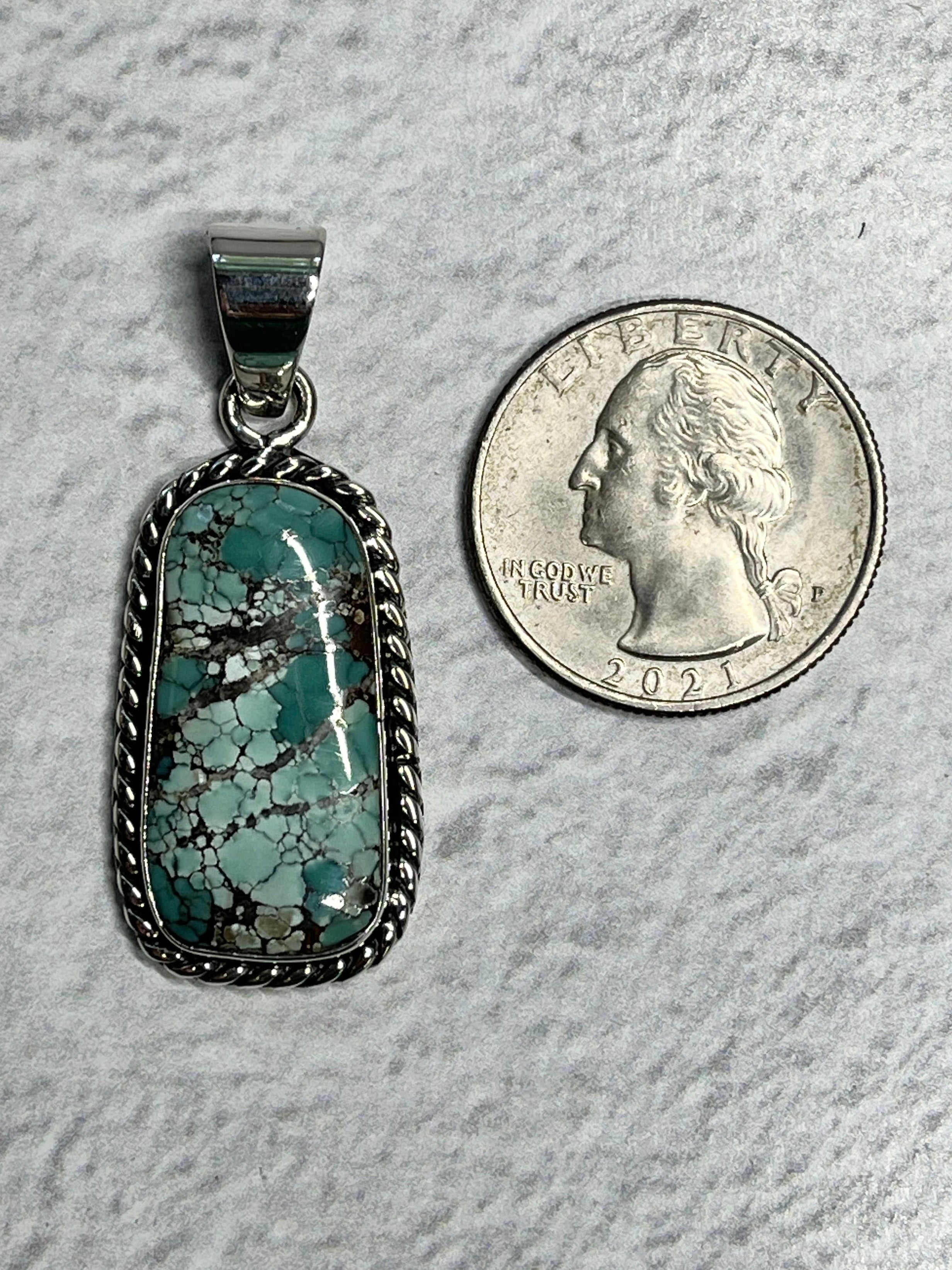 •CHINESE TURQUOISE• Navajo silver rounded rectangle pendant