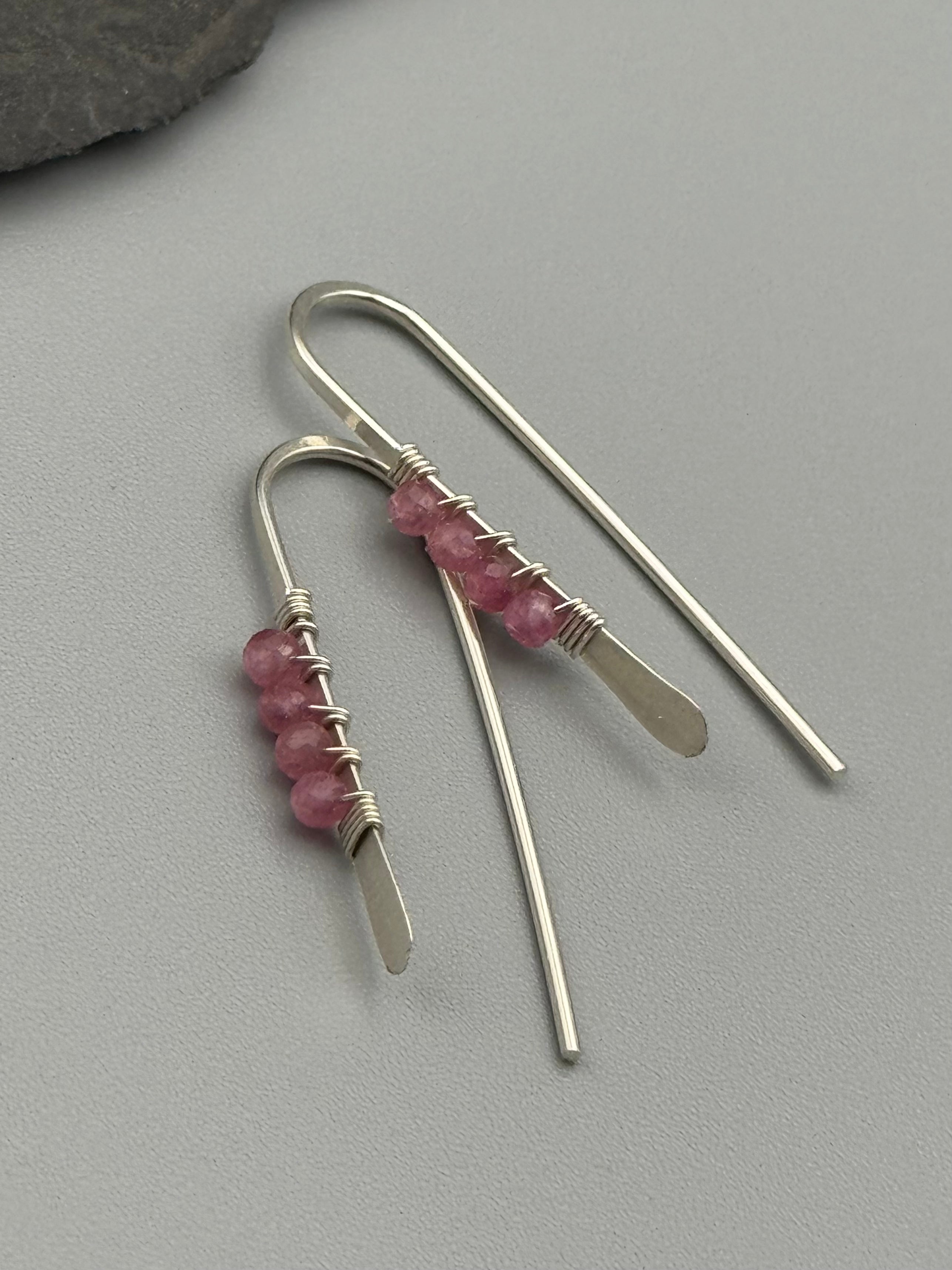 •PETITE THREADER• pink sapphire + silver earrings