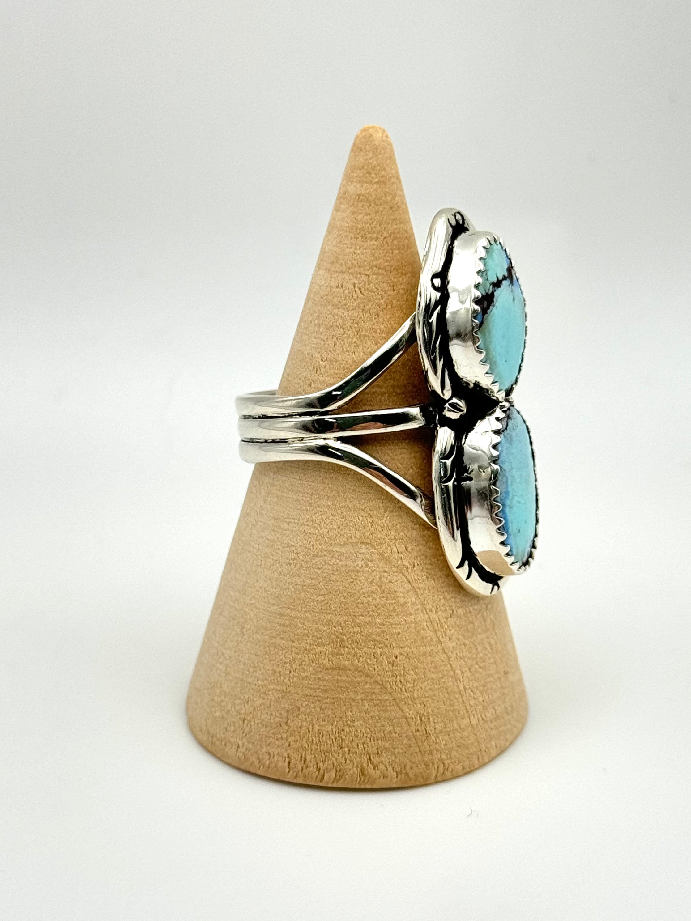 •GOLDEN HILL TURQUOISE - 1• Navajo silver double stone ring (size 8.75)