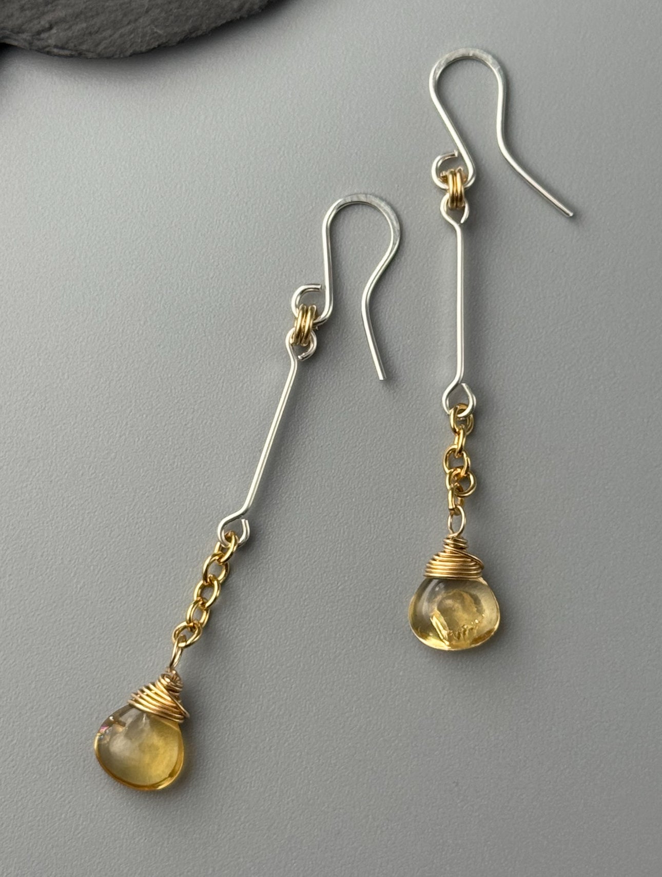 •LINEAR DROP• citrine + mixed metal dangle earrings