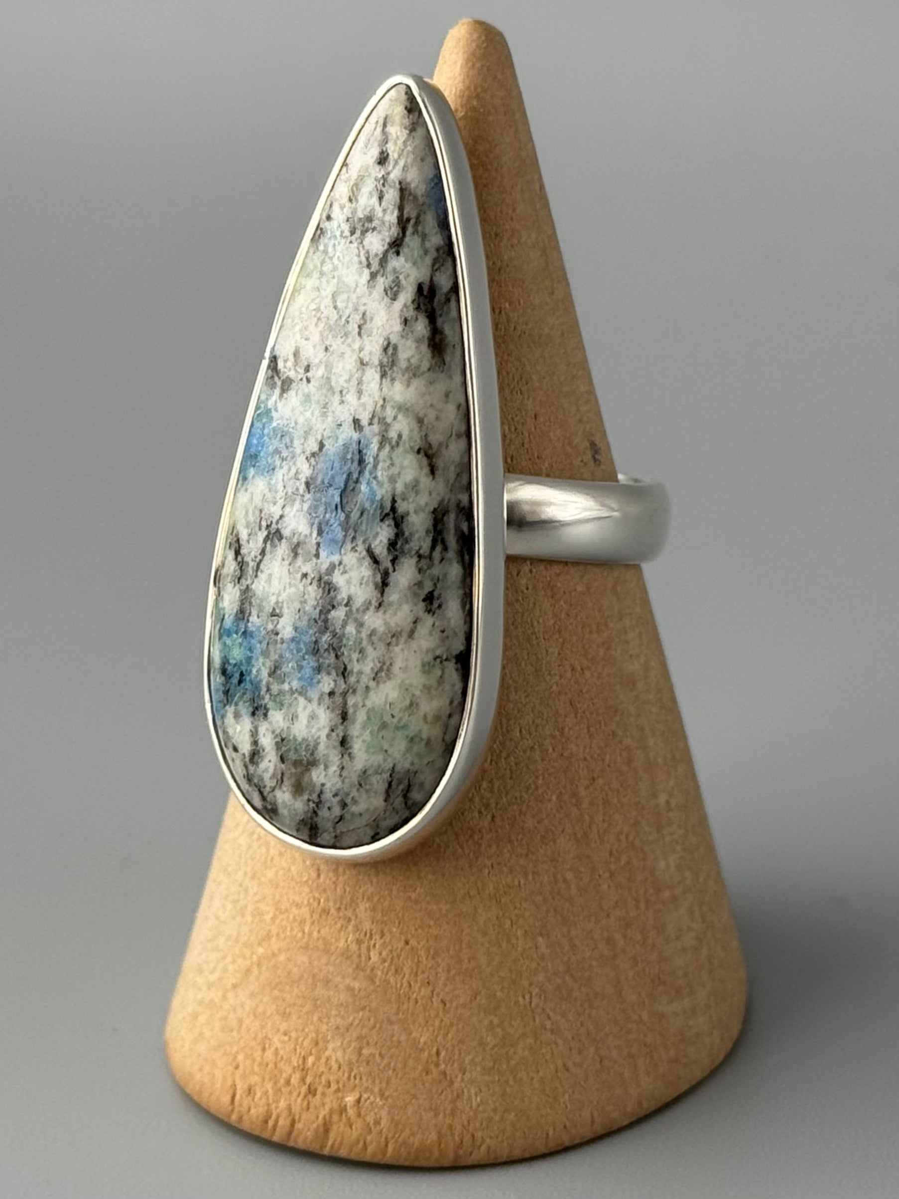 •AZURITE GRANITE - SLENDER TEAR• simple band silver ring (size 6.75)