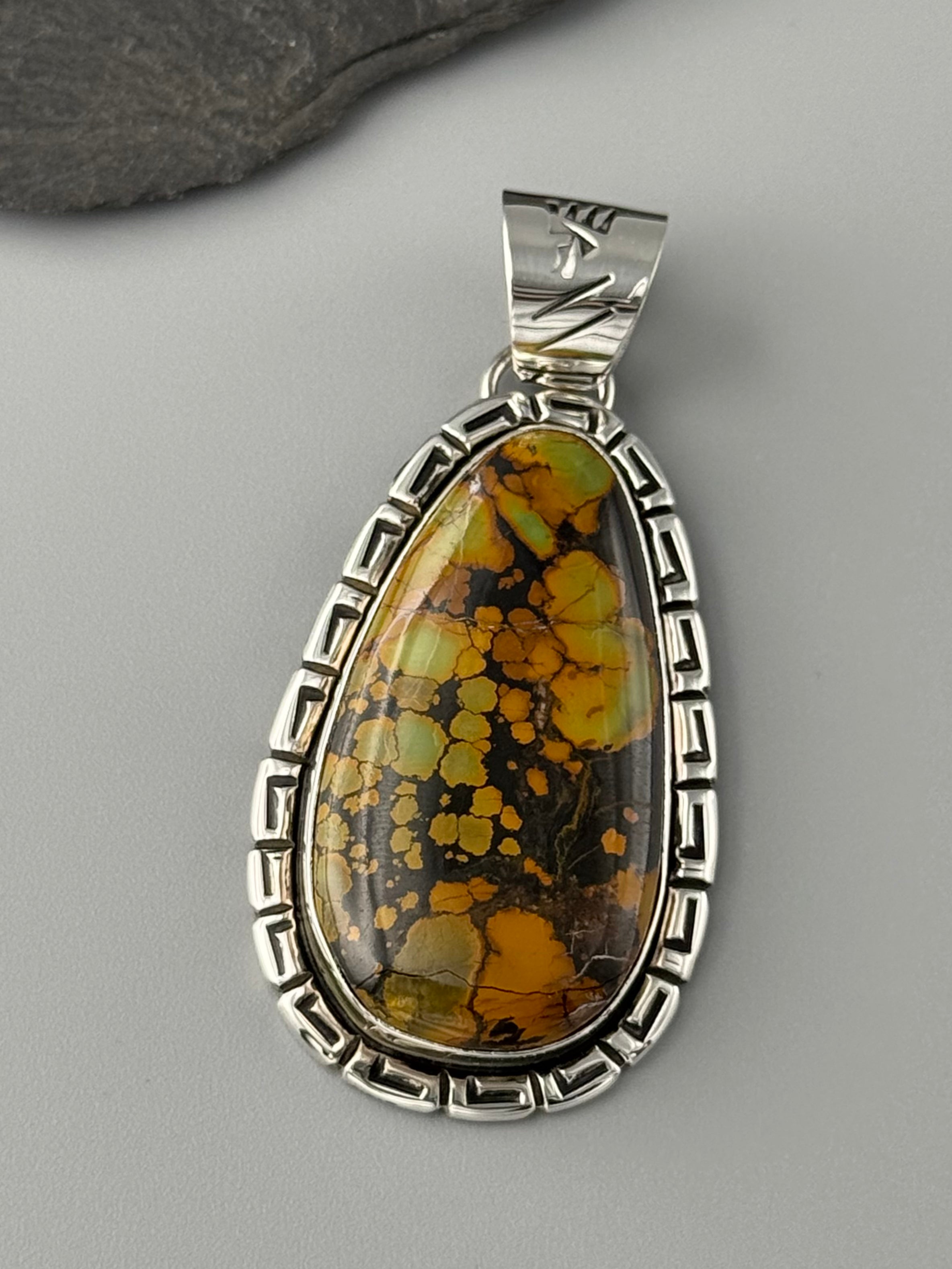 •BLACKJACK TURQUOISE - WIND 2• Navajo sterling silver pendant