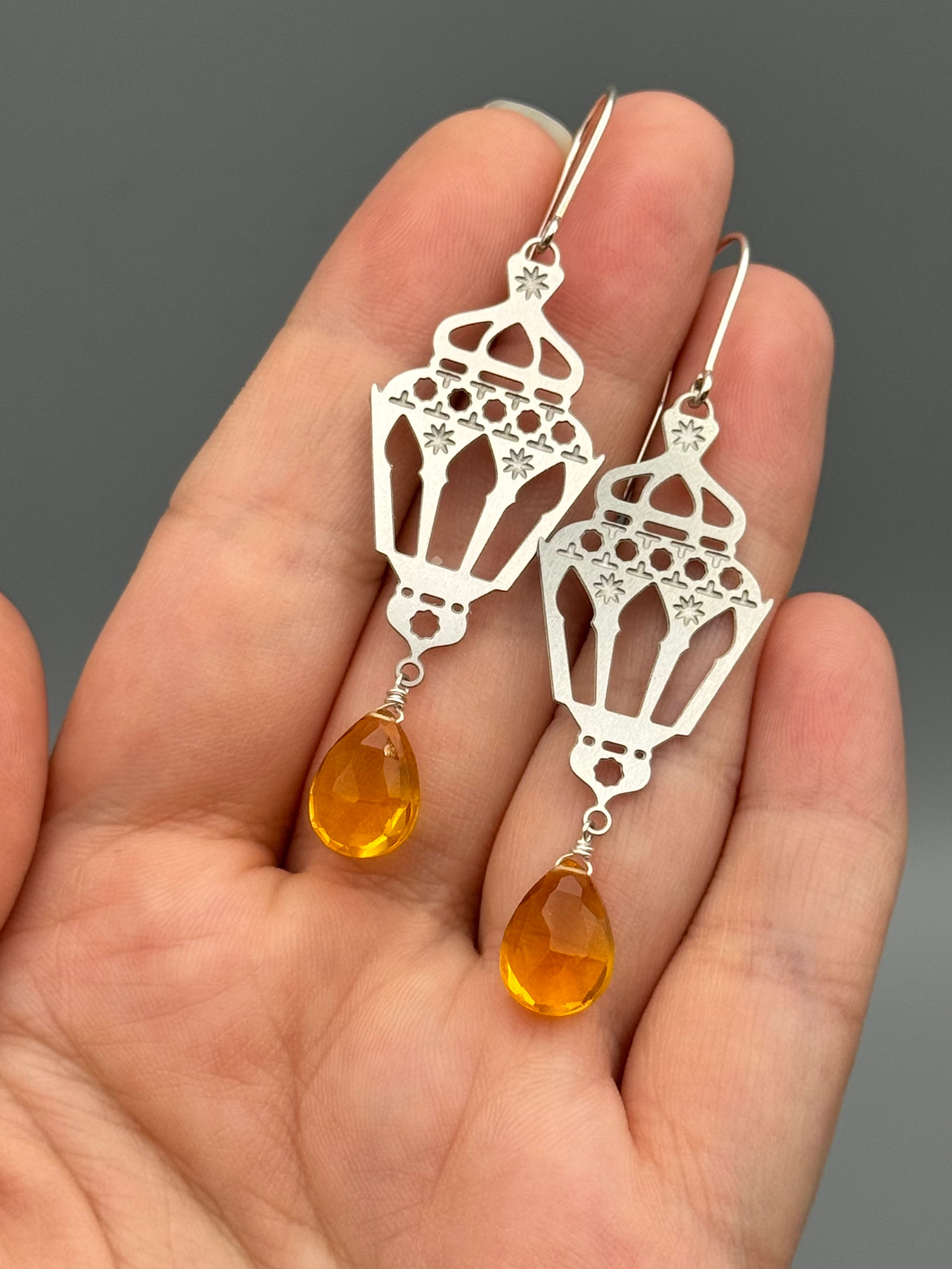 •LANTERN LIGHT• citrine + silver earrings