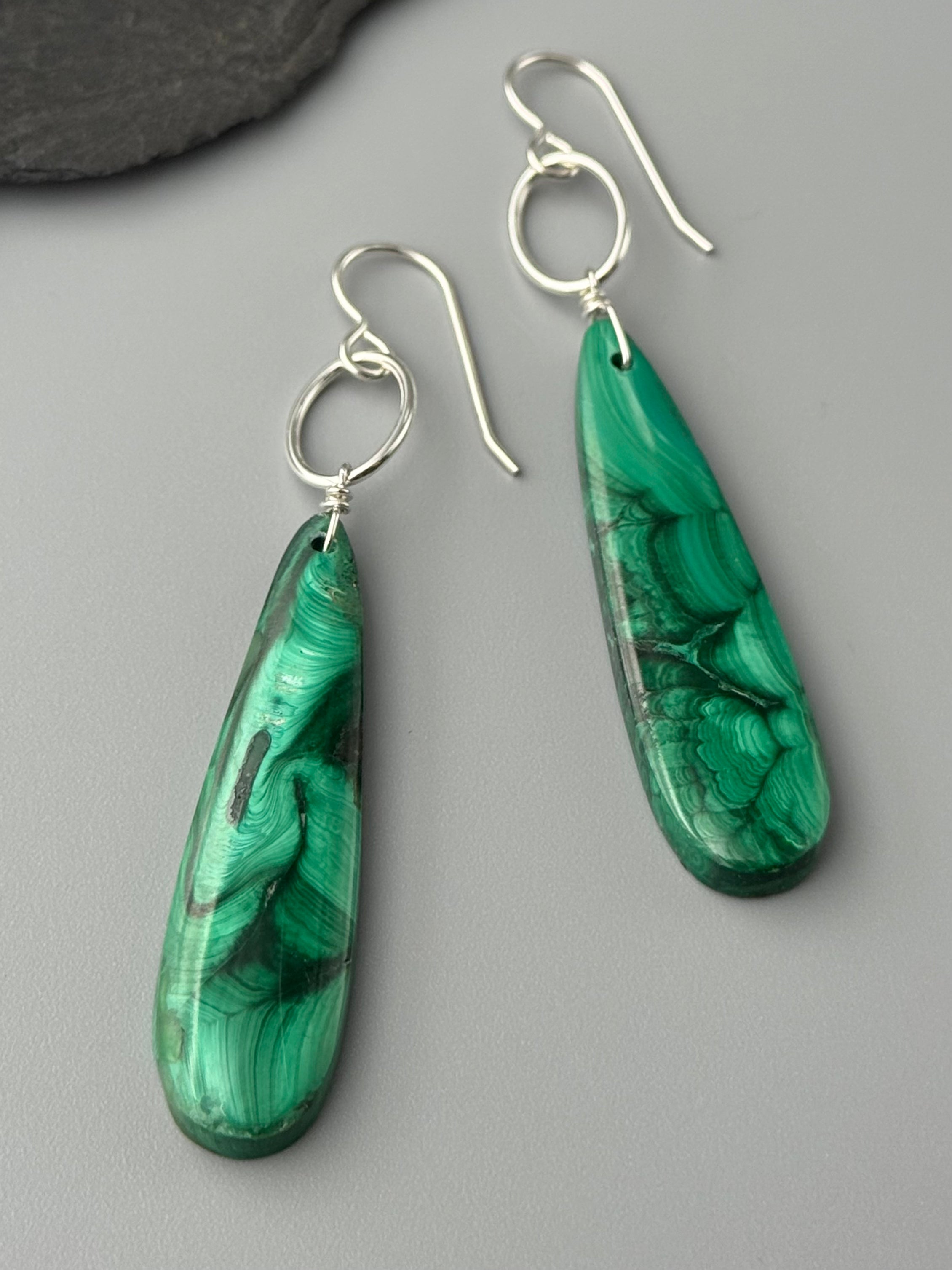 •IO• congolese malachite + silver earrings