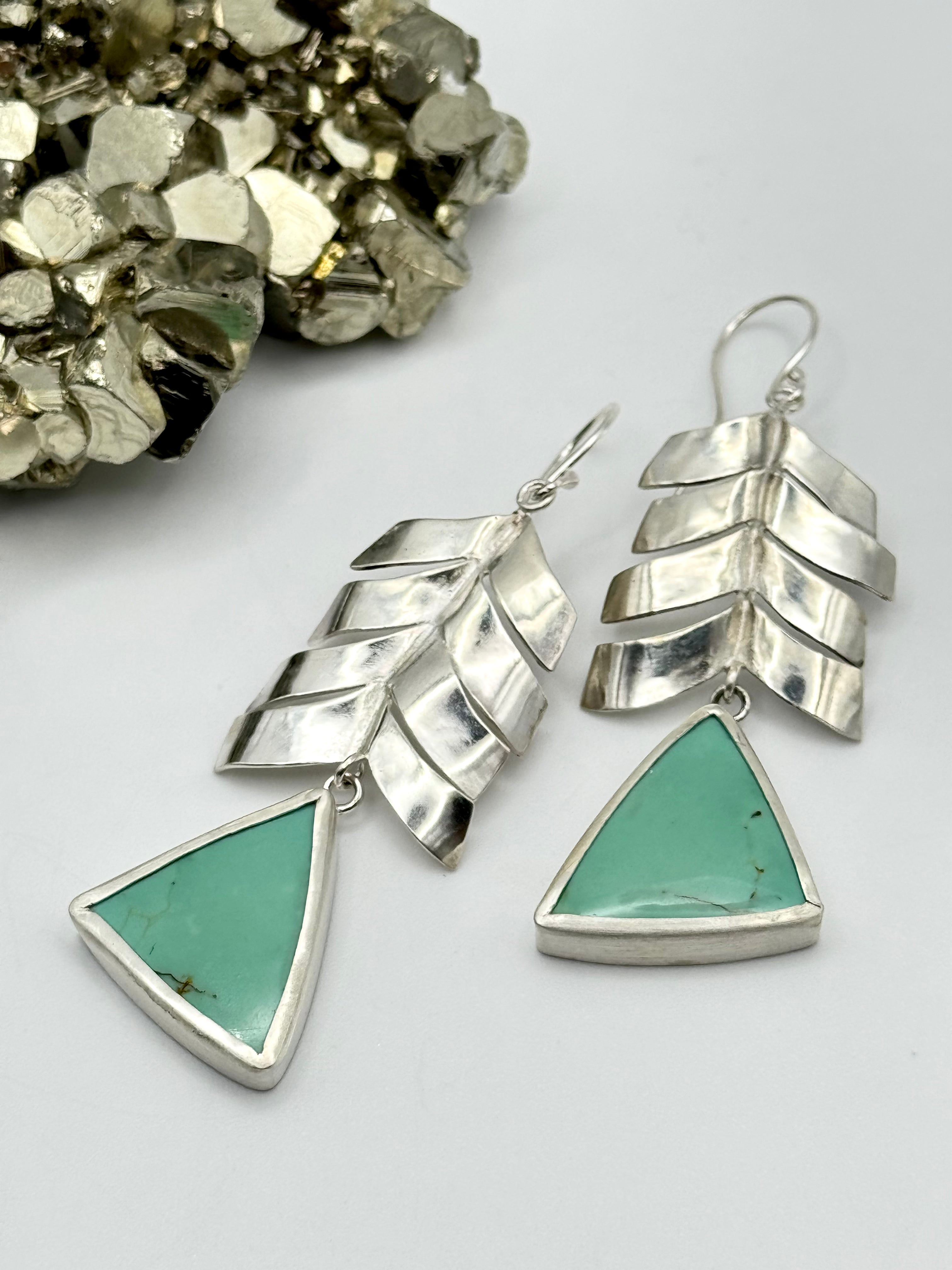 •PALM DECO• turquoise + silver dangle earrings