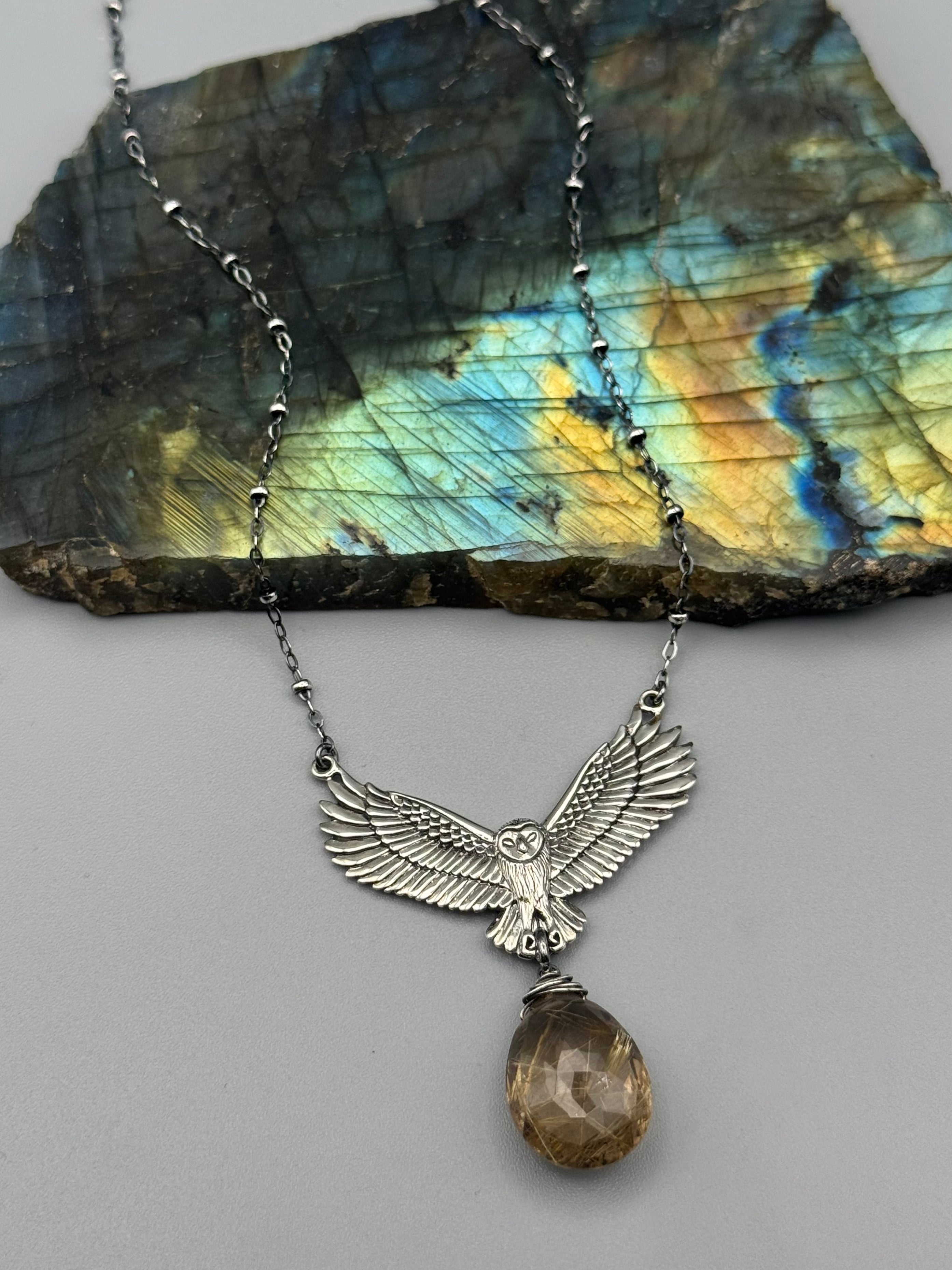 •NOCTURNA• rutilated quartz + silver necklace (17"-19" long)