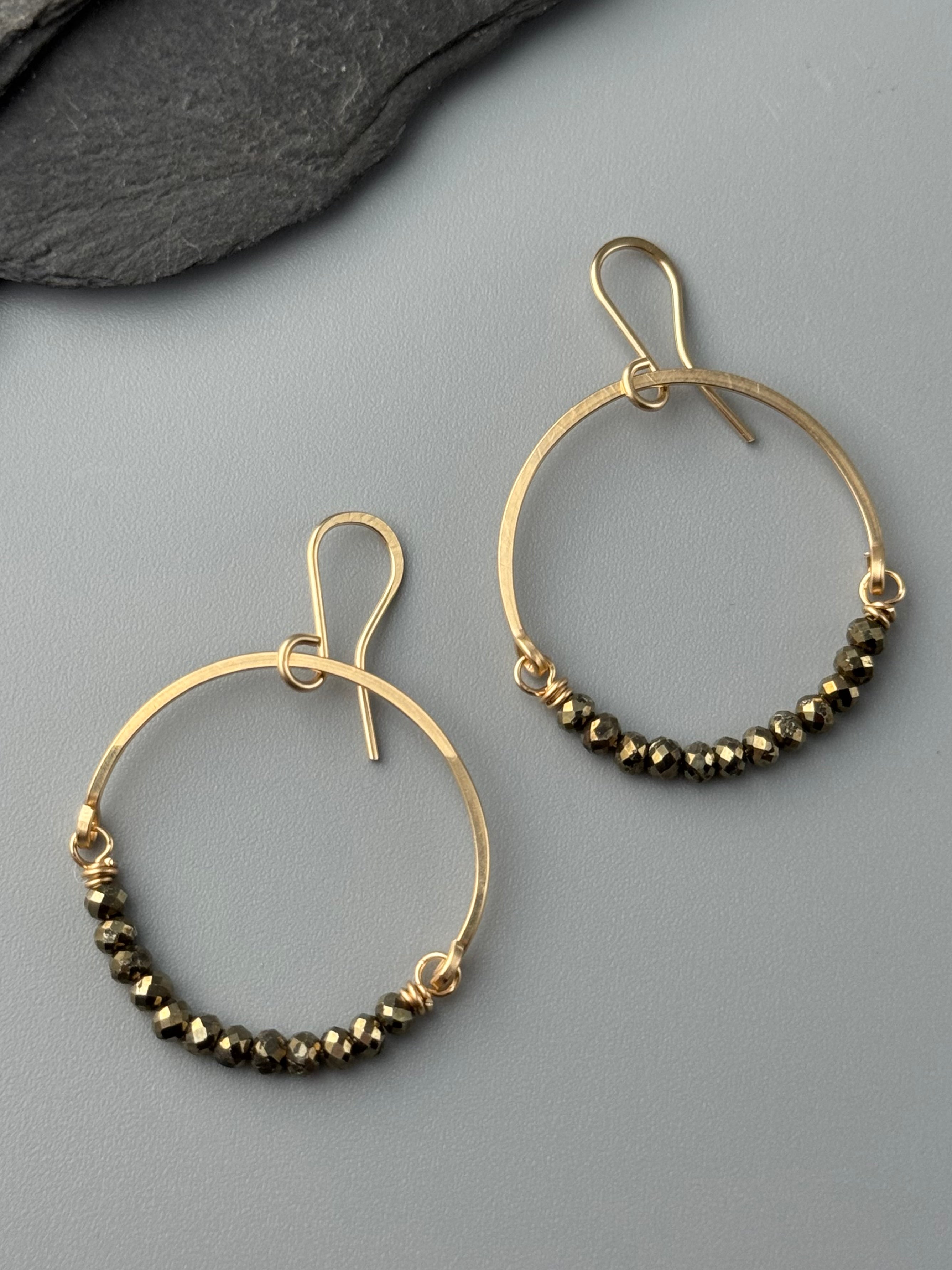 •HOOP DANGLE• pyrite + gold earrings
