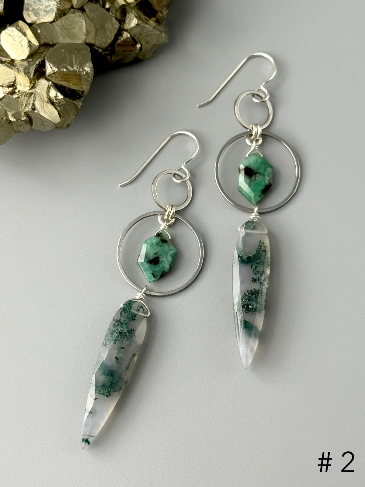 •EQUA-LUNA• emerald + moss agate + silver earrings