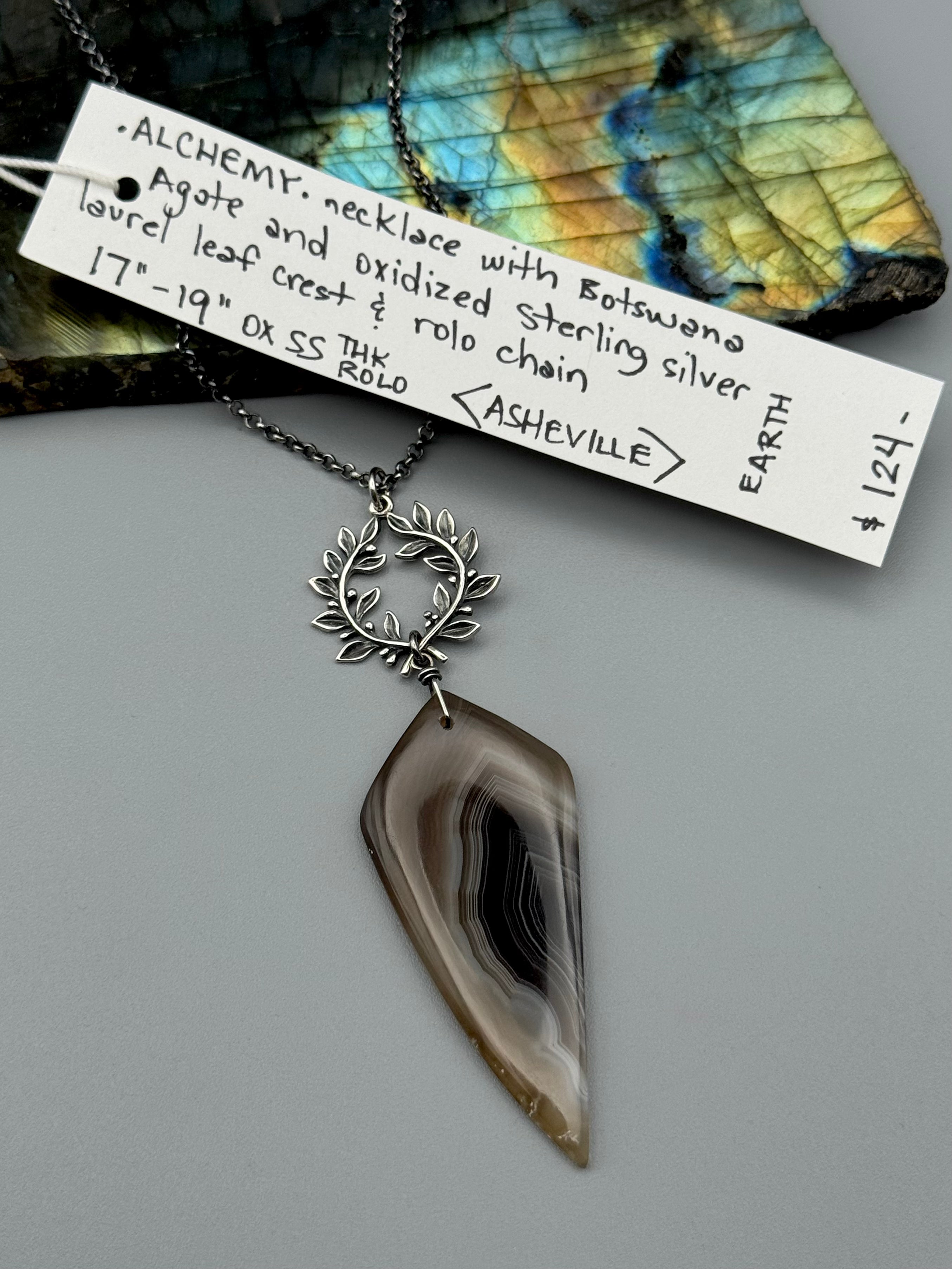 •ALCHEMY• botswana agate + silver necklace (17"-19" long)