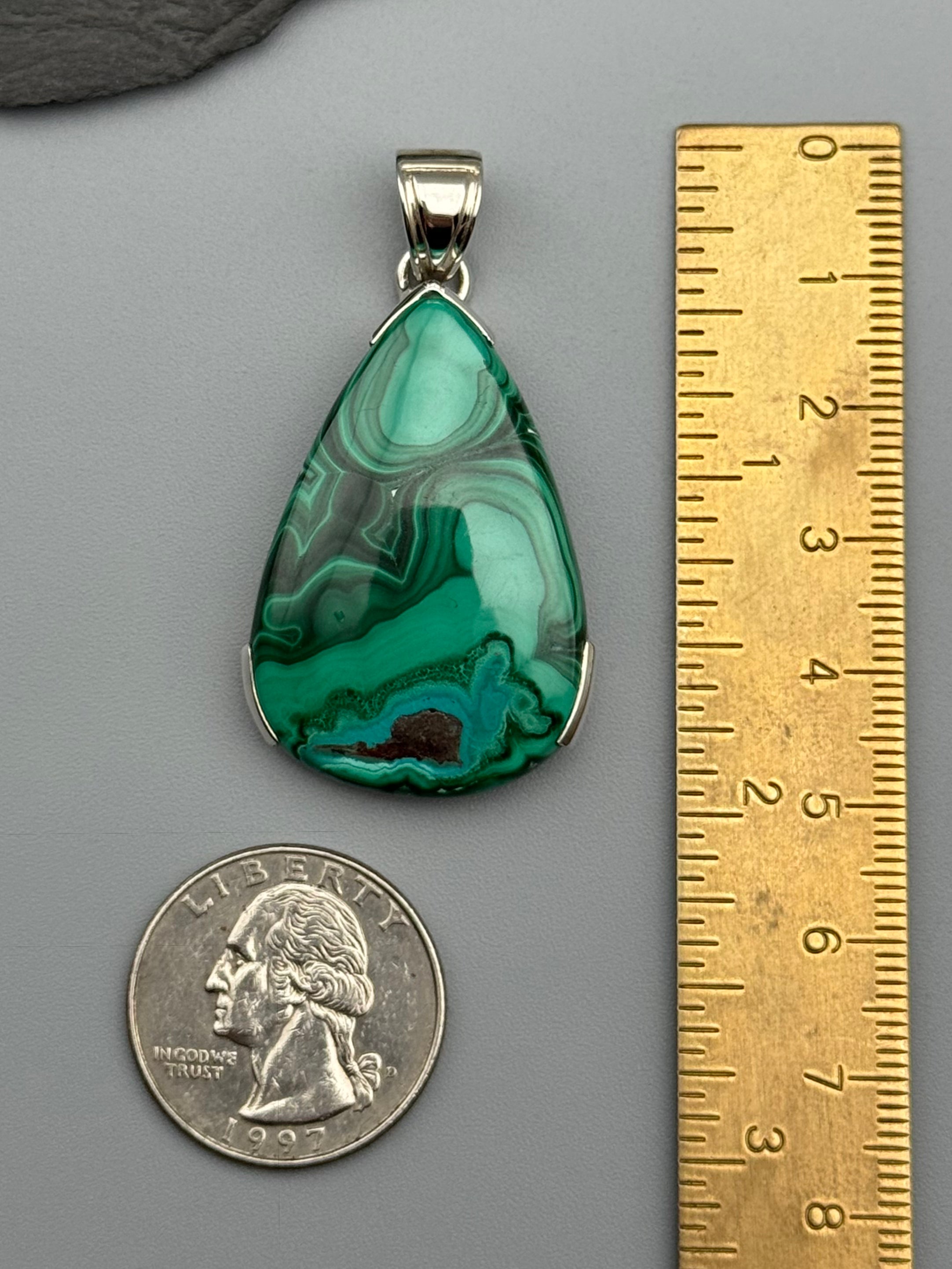•MALACHITE CHRYSOCOLLA - TEARDROP• bezel capped silver pendant
