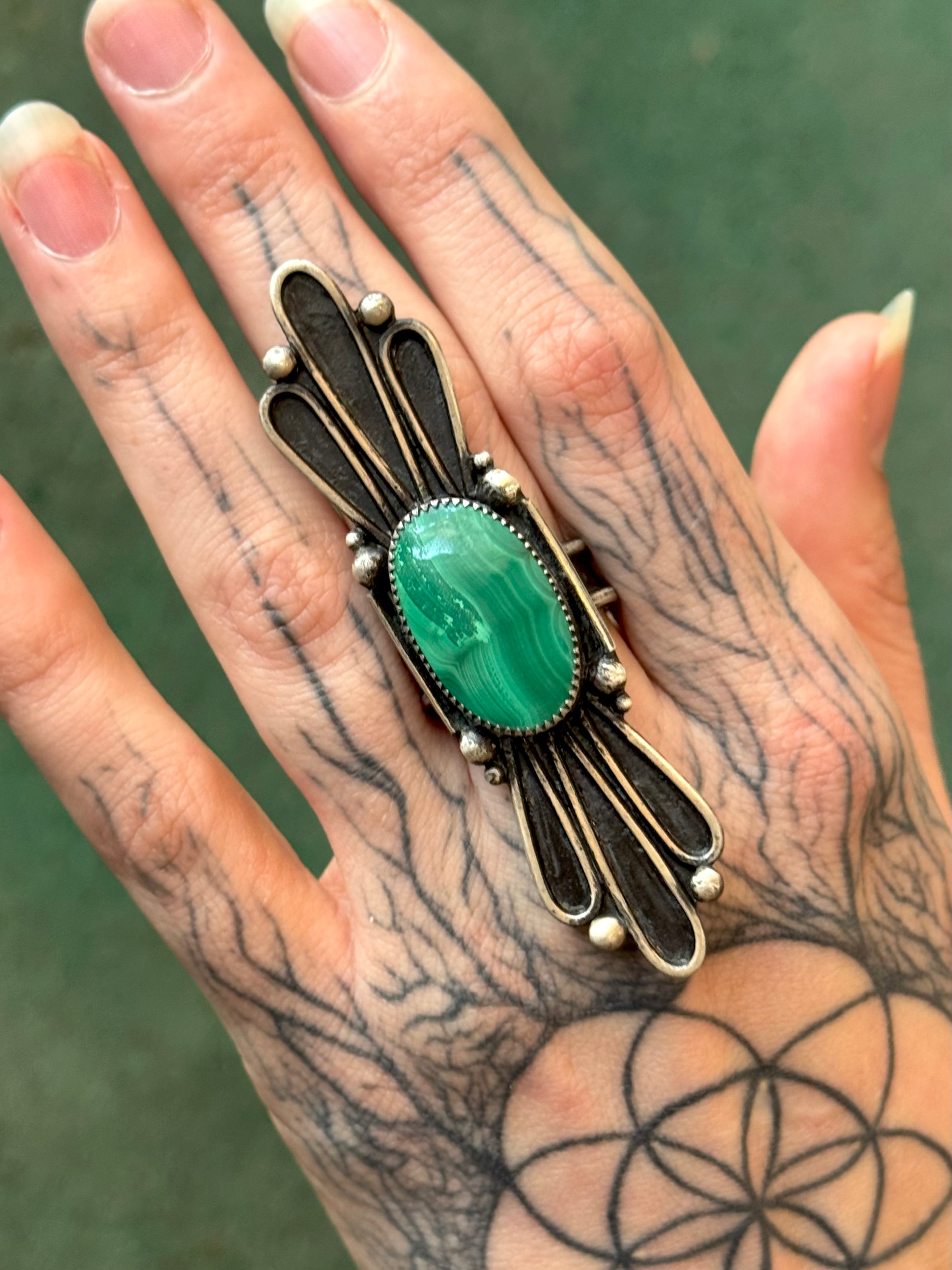 •NOUVEAU NECTAR• malachite + silver ring (size 8.75)