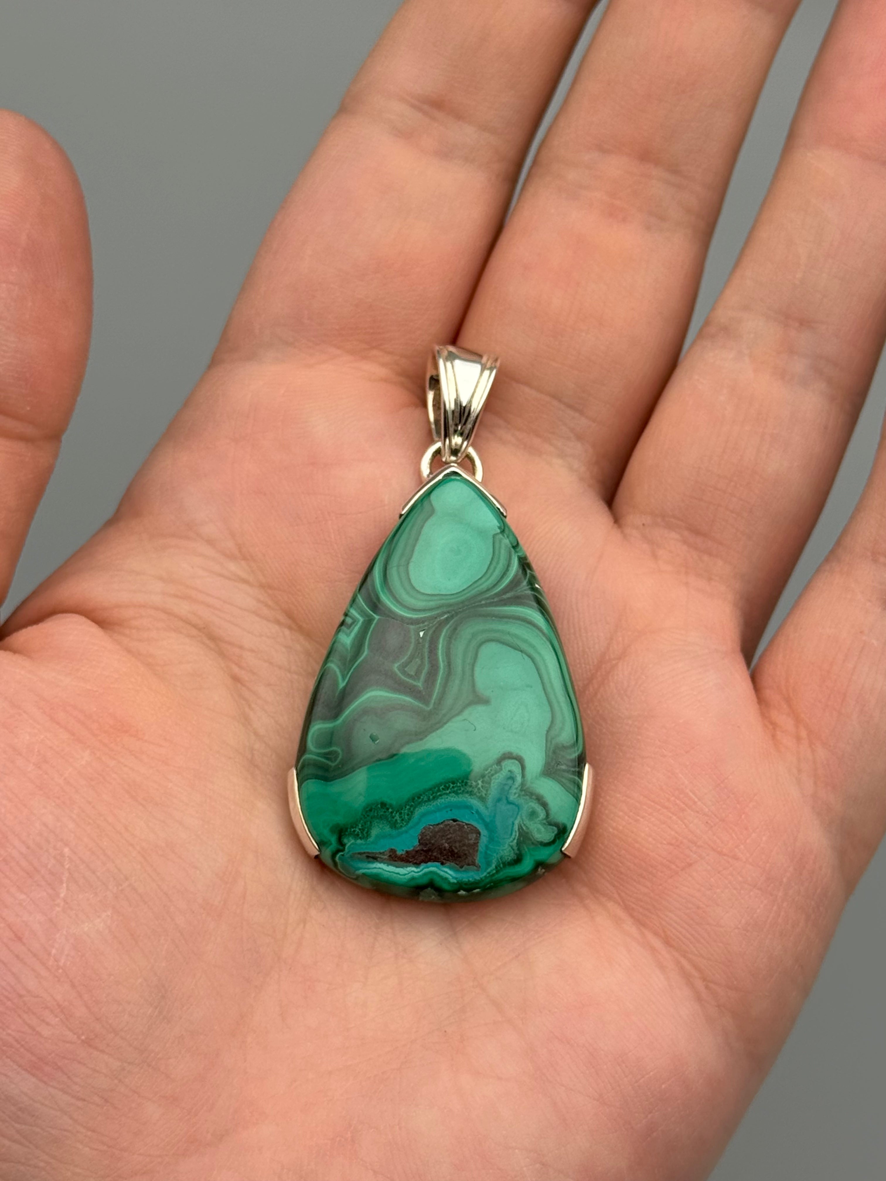•MALACHITE CHRYSOCOLLA - TEARDROP• bezel capped silver pendant