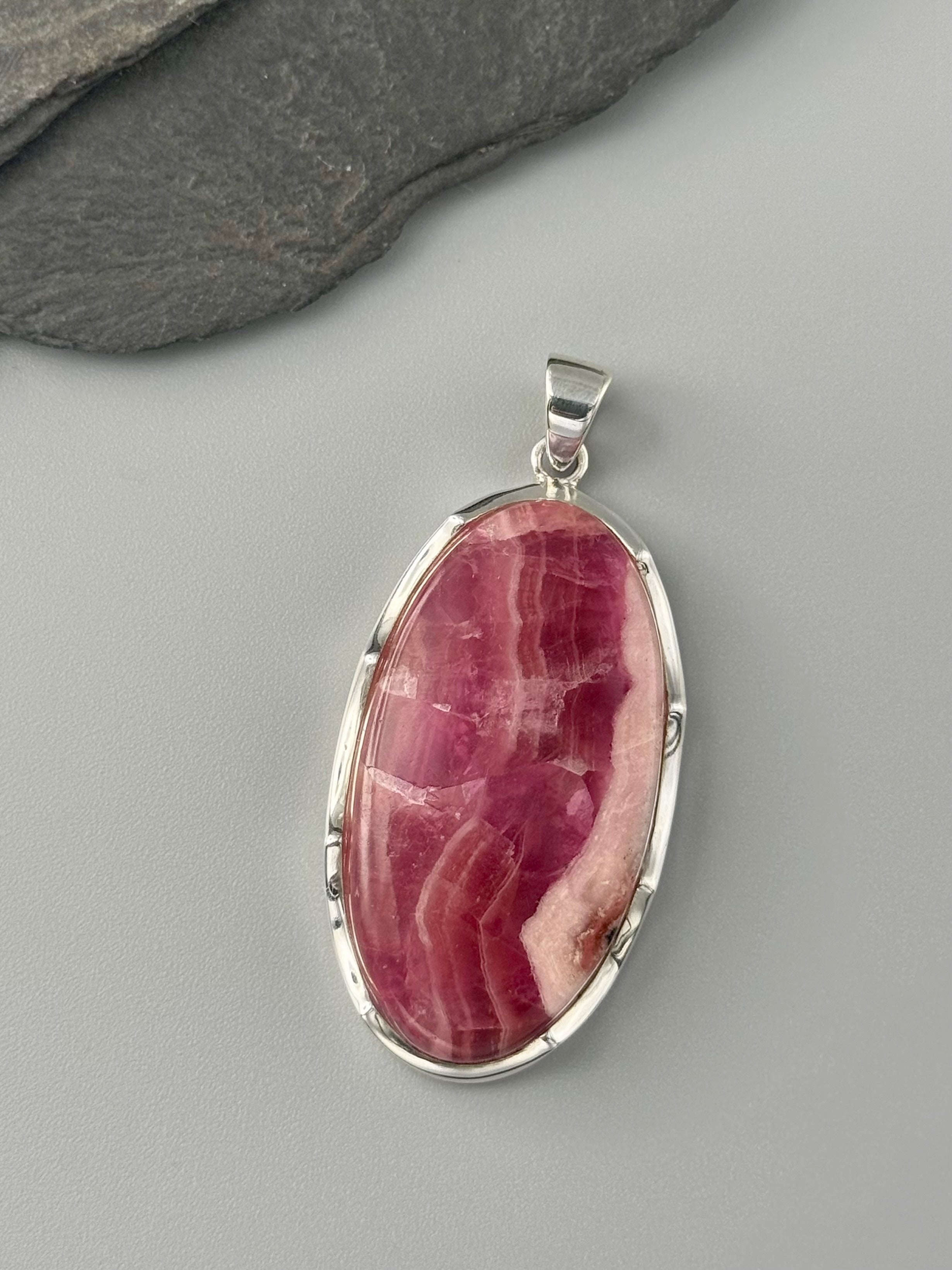 •RHODOCHROSITE OVAL - SCALLOPED - 2• sterling silver pendant