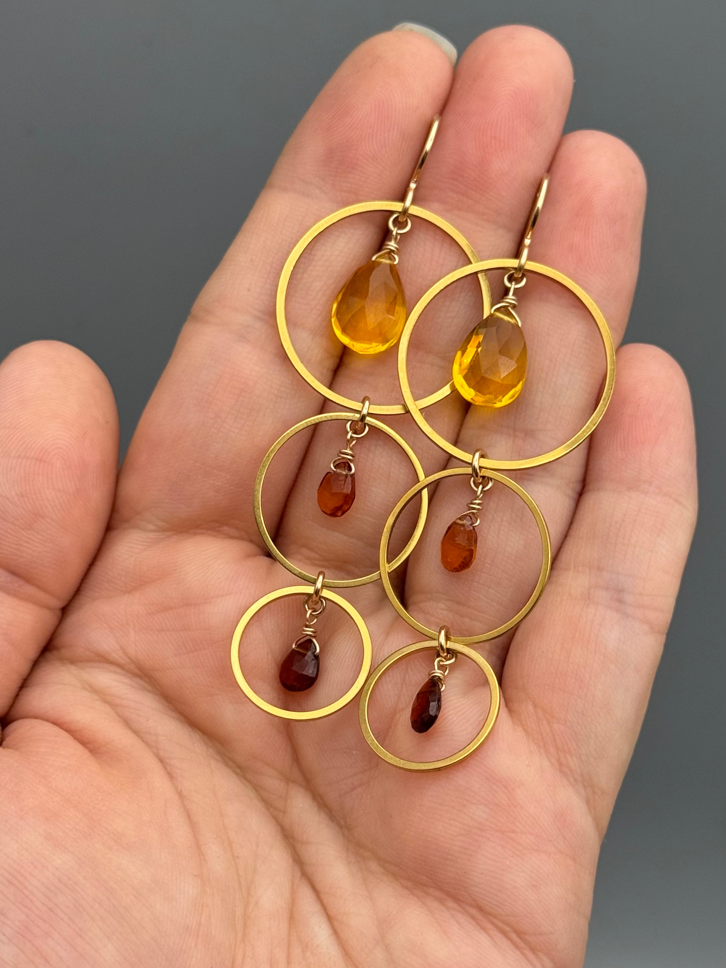 •6 OF CUPS• citrine + hessonite garnet gold earrings