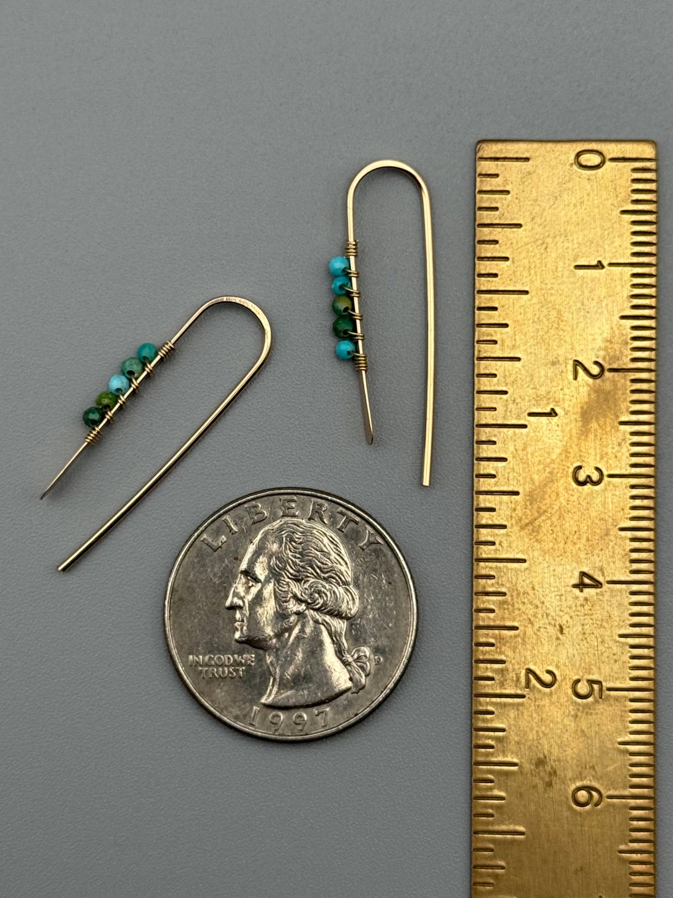 •PETITE THREADER• turquoise + gold earrings