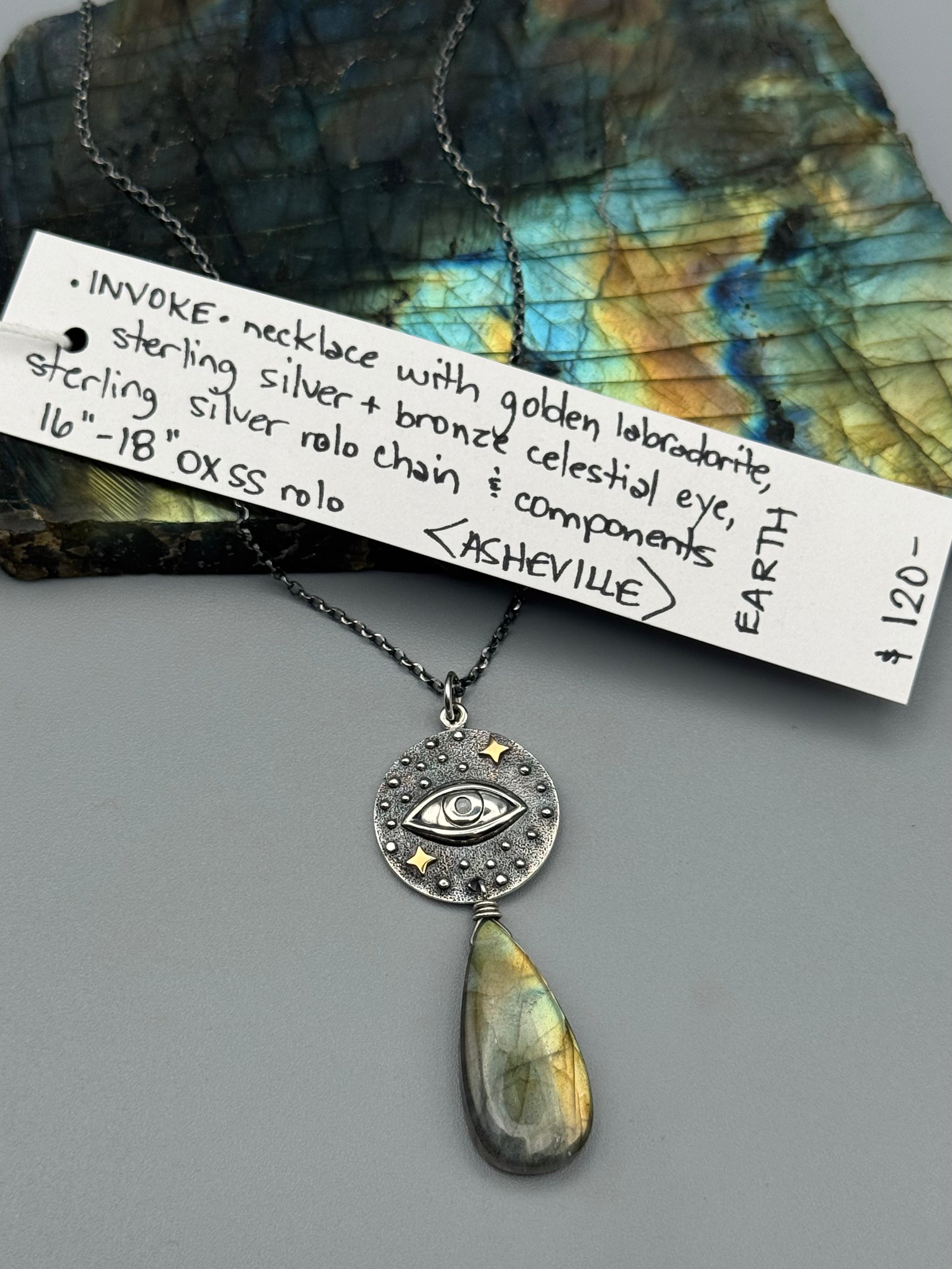 •INVOKE• golden labradorite + silver necklace (16"-18" long)