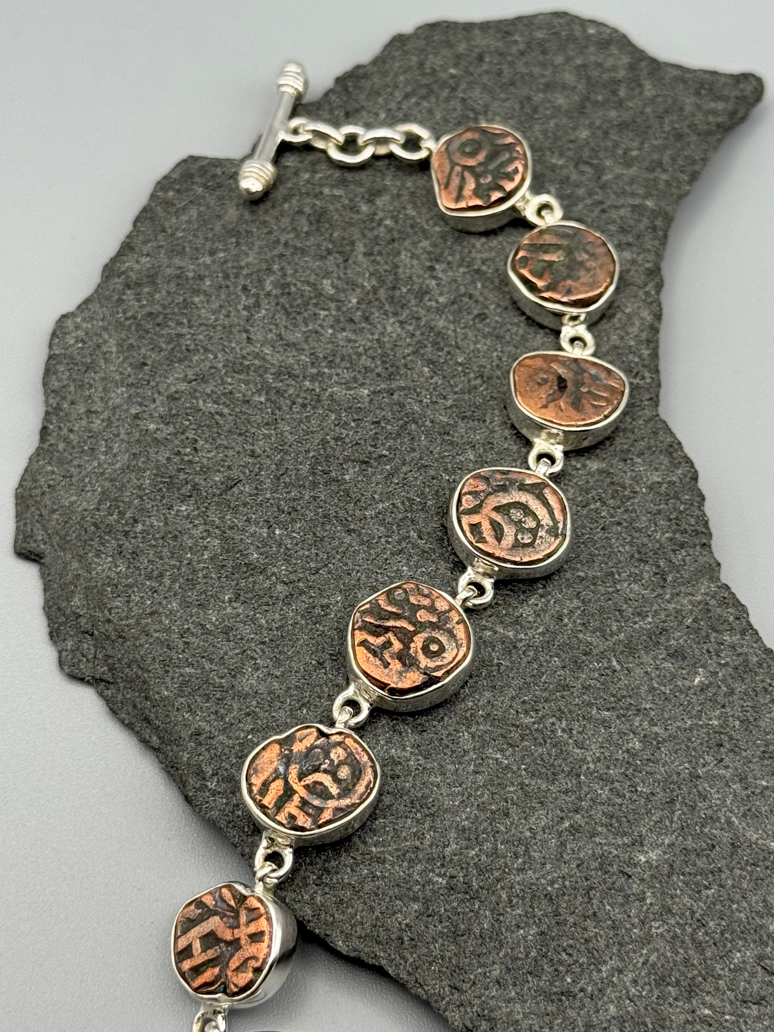 •COIN FRAGMENTS• linked silver bracelet (7.25" - 8.5")