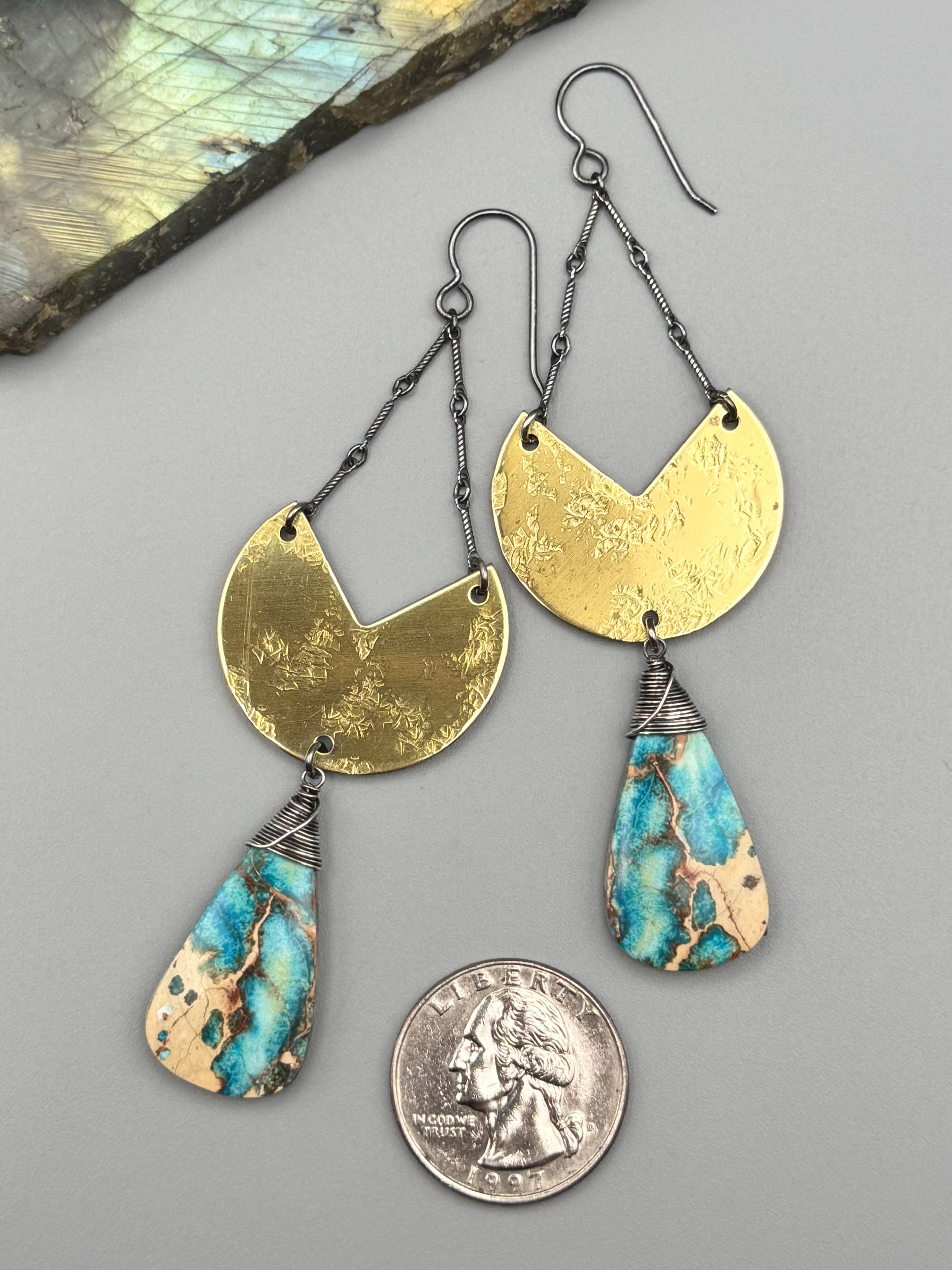 •LUNA SWING• madagascar jasper + mixed metal earrings
