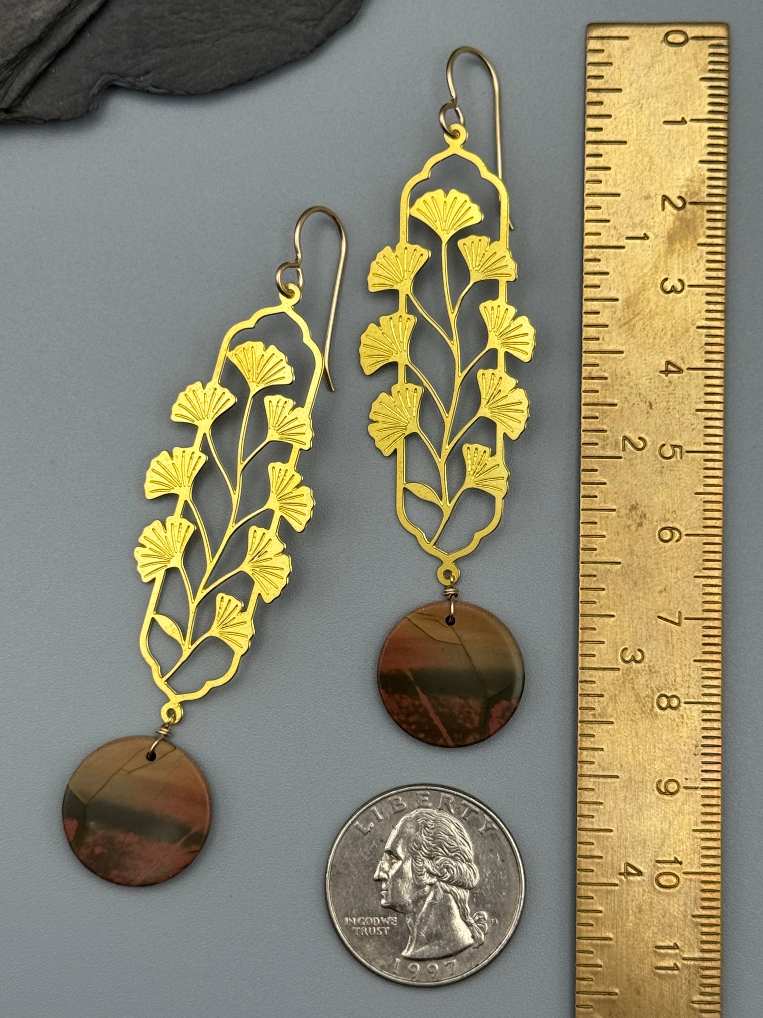 •KIKUBO• red creek jasper + gold earrings