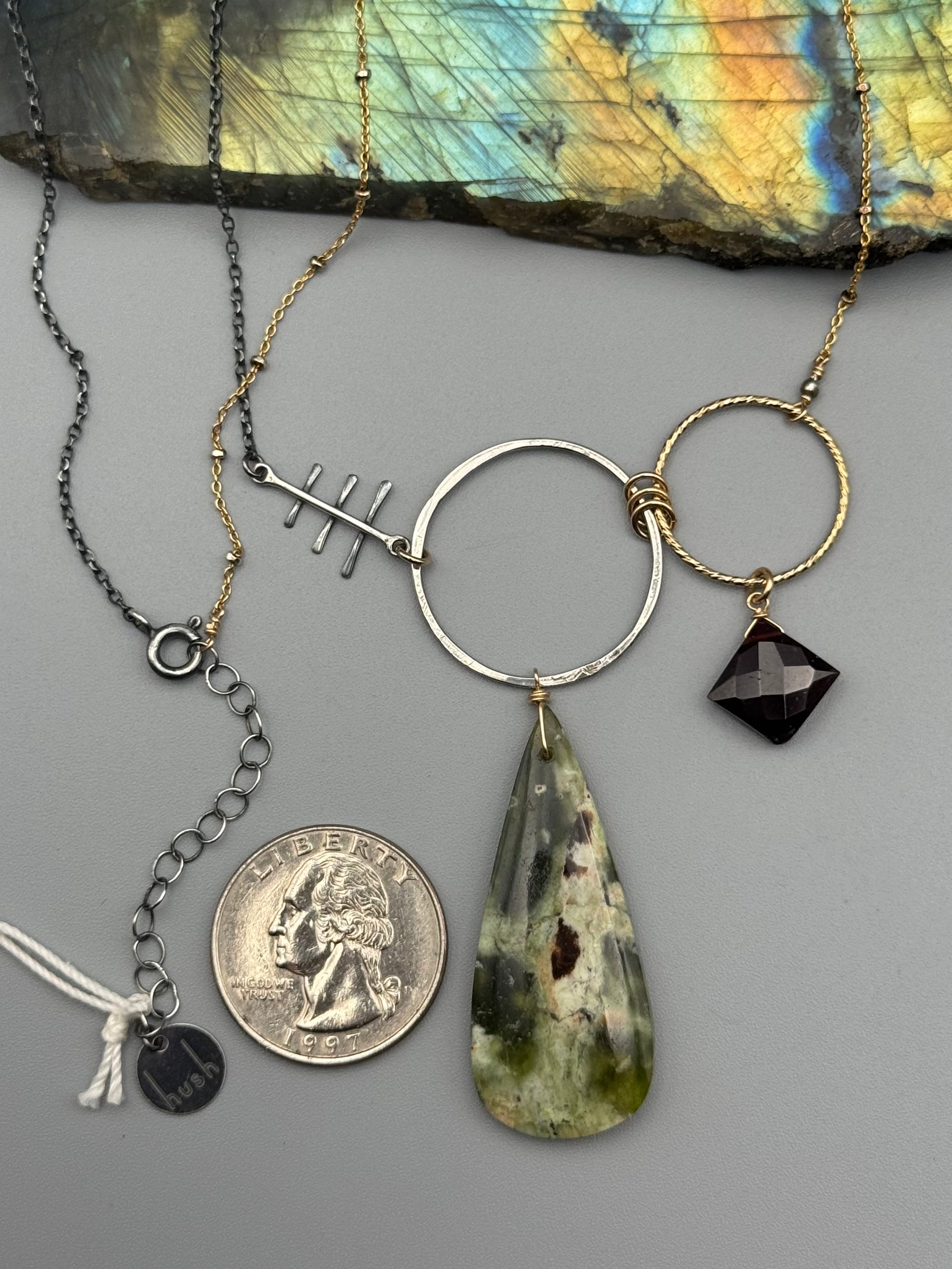 •UNION - INVOKE• chrome chalcedony + garnet mixed metal necklace (18"-20" long)