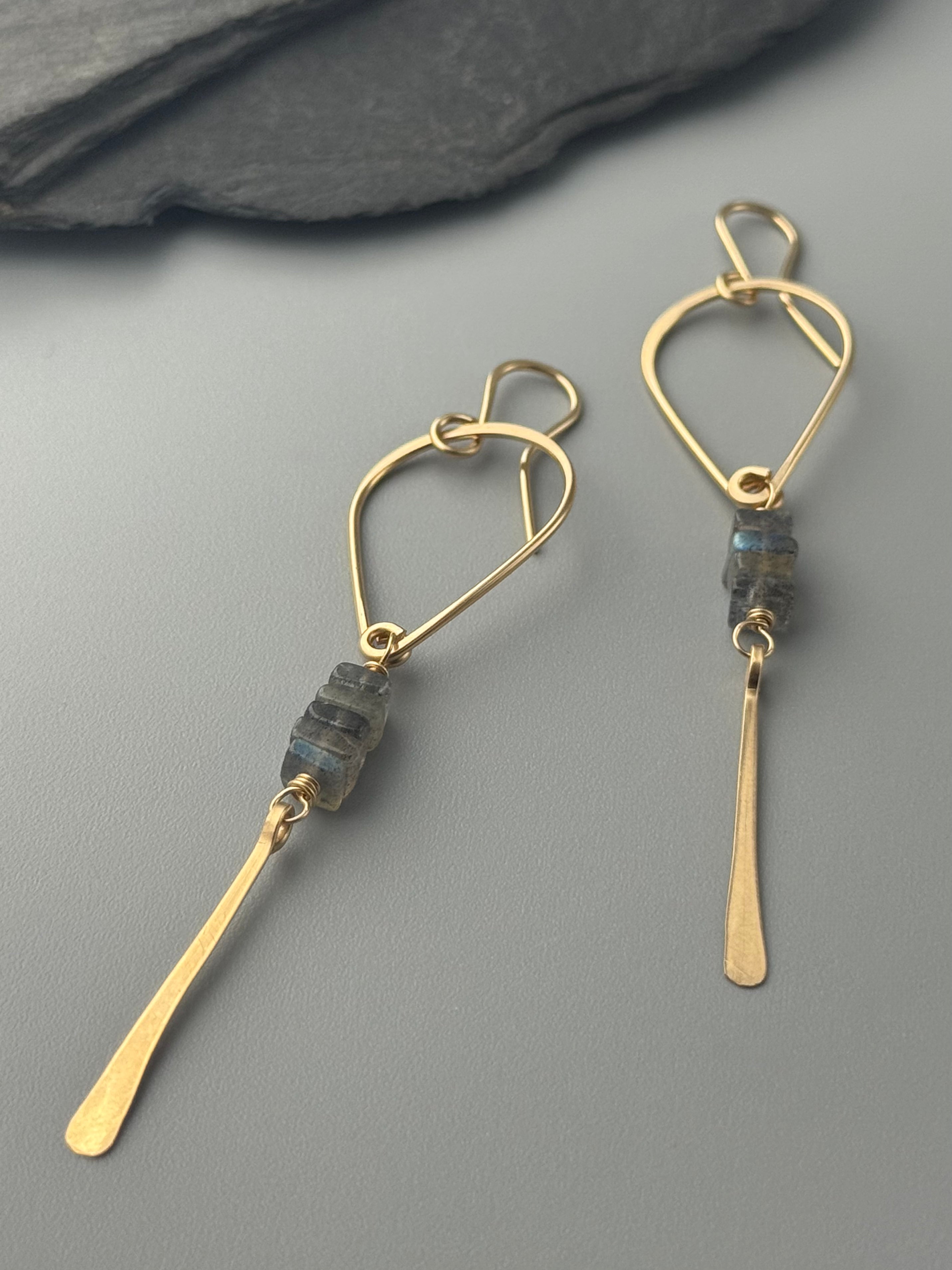 •TEARDROP STACK• labradorite + gold dangle earrings