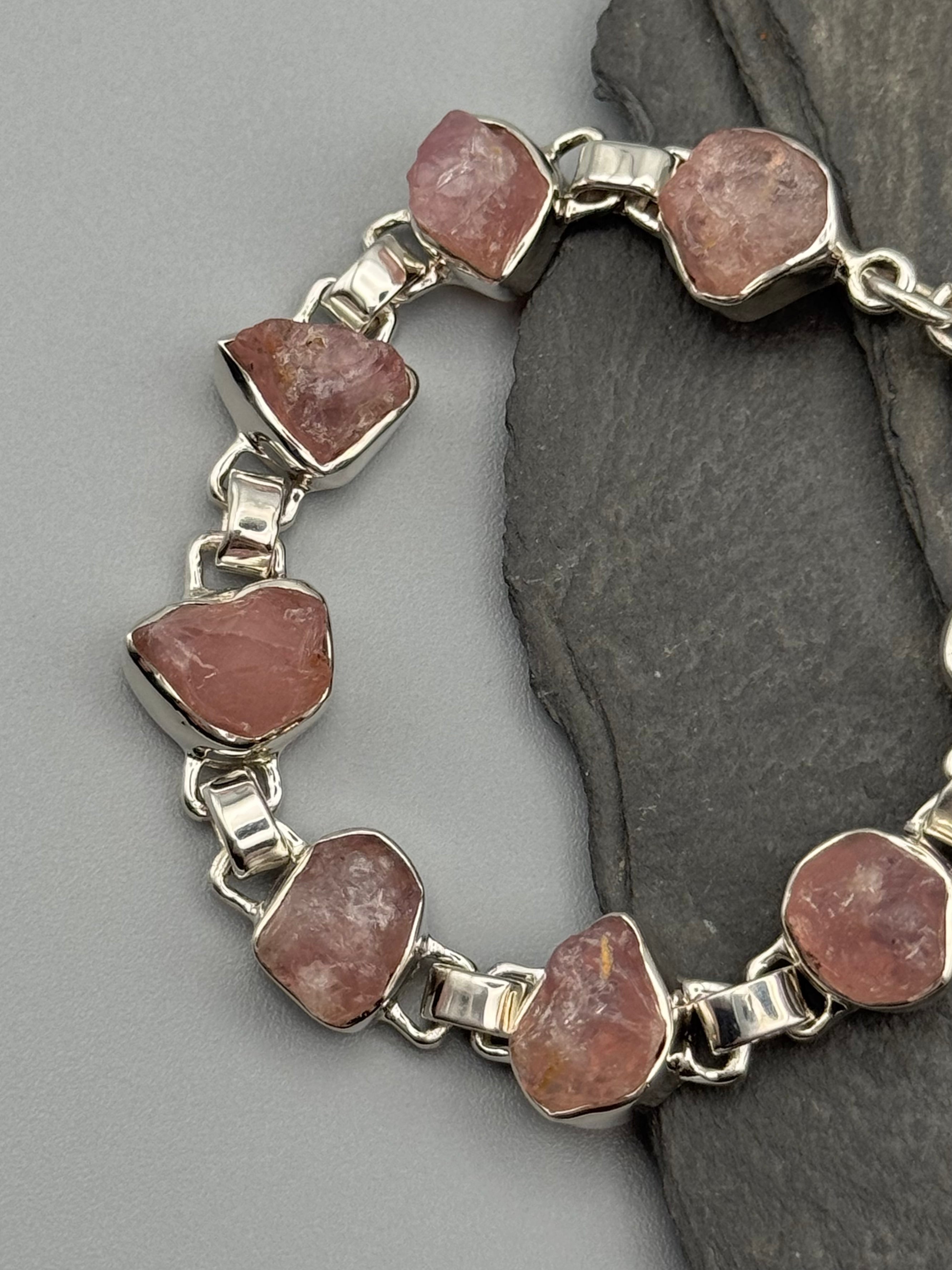 •ROSE QUARTZ - FREEFORM• linked silver bracelet (6.25" - 8")