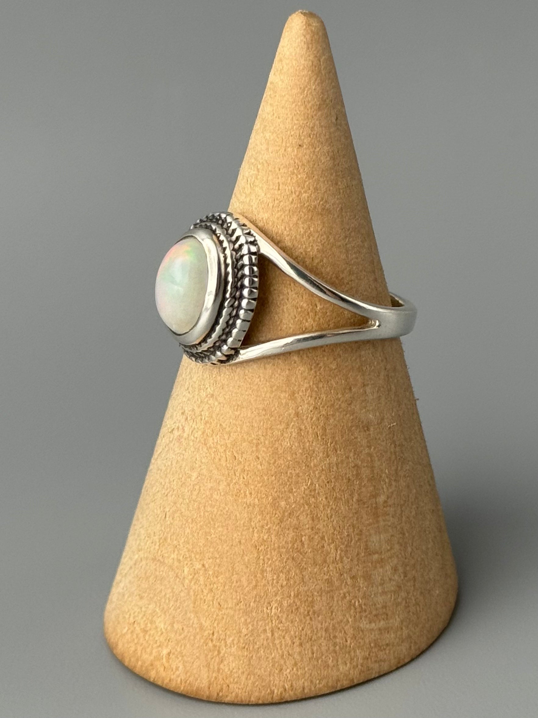 •ETHIOPIAN OPAL - HALO• double roped bezel silver ring (size 5.75)