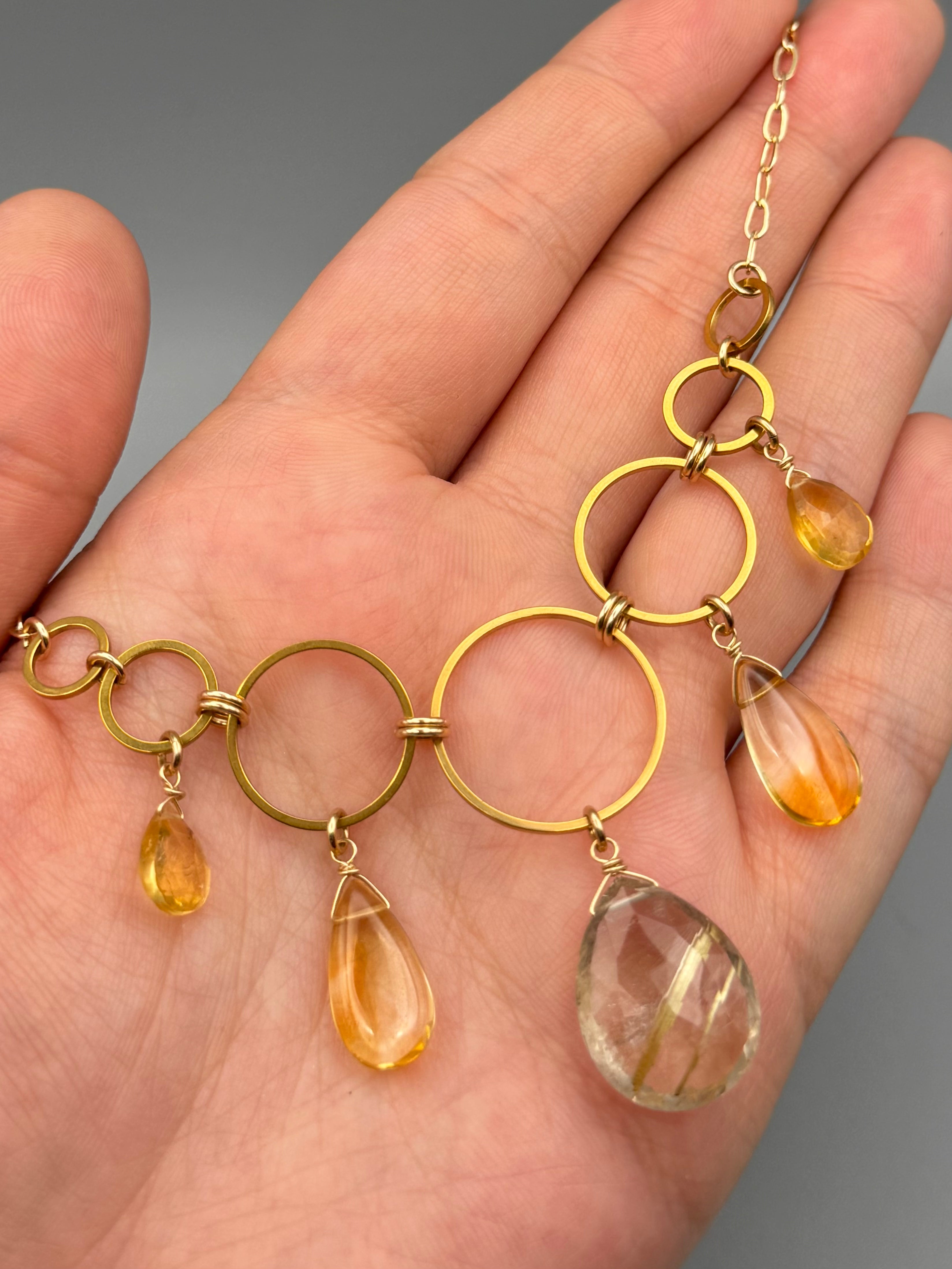 •UNION• rutilated quartz + citrine gold necklace (16"-18" long)