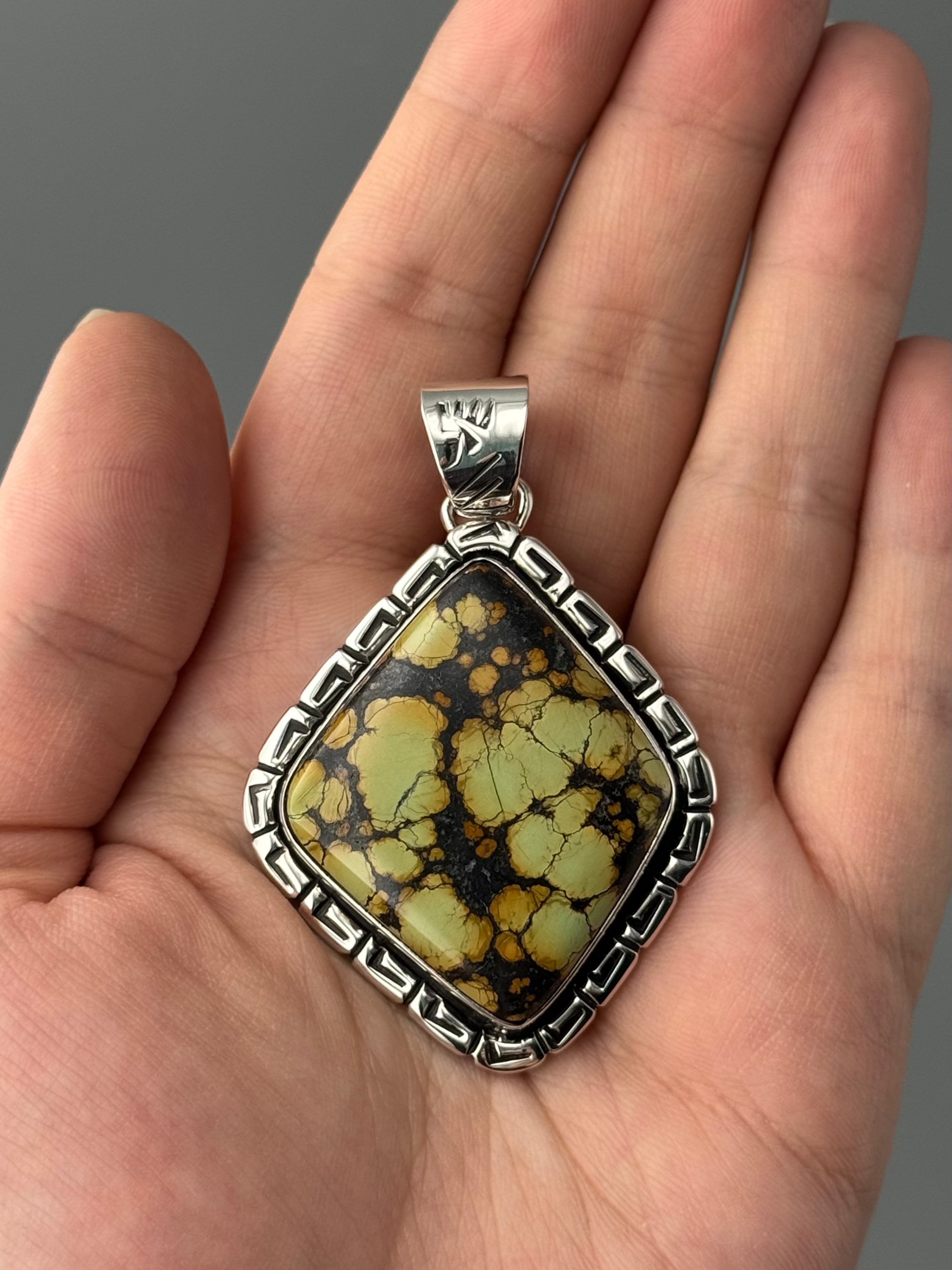 •BLACKJACK TURQUOISE - WIND 1• Navajo sterling silver pendant