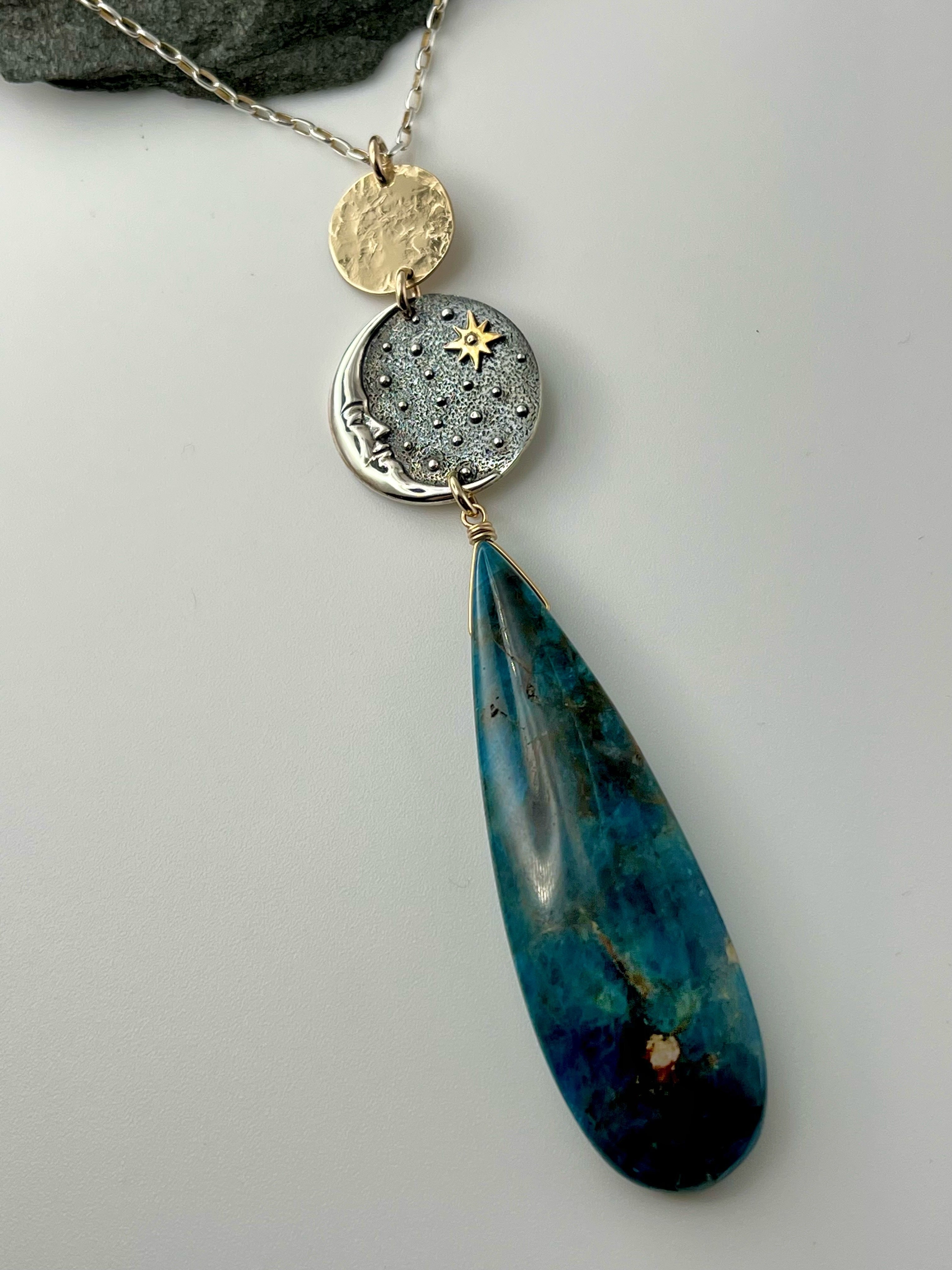 •NYX• apatite + moon coin mixed metal necklace (26"-28" long)