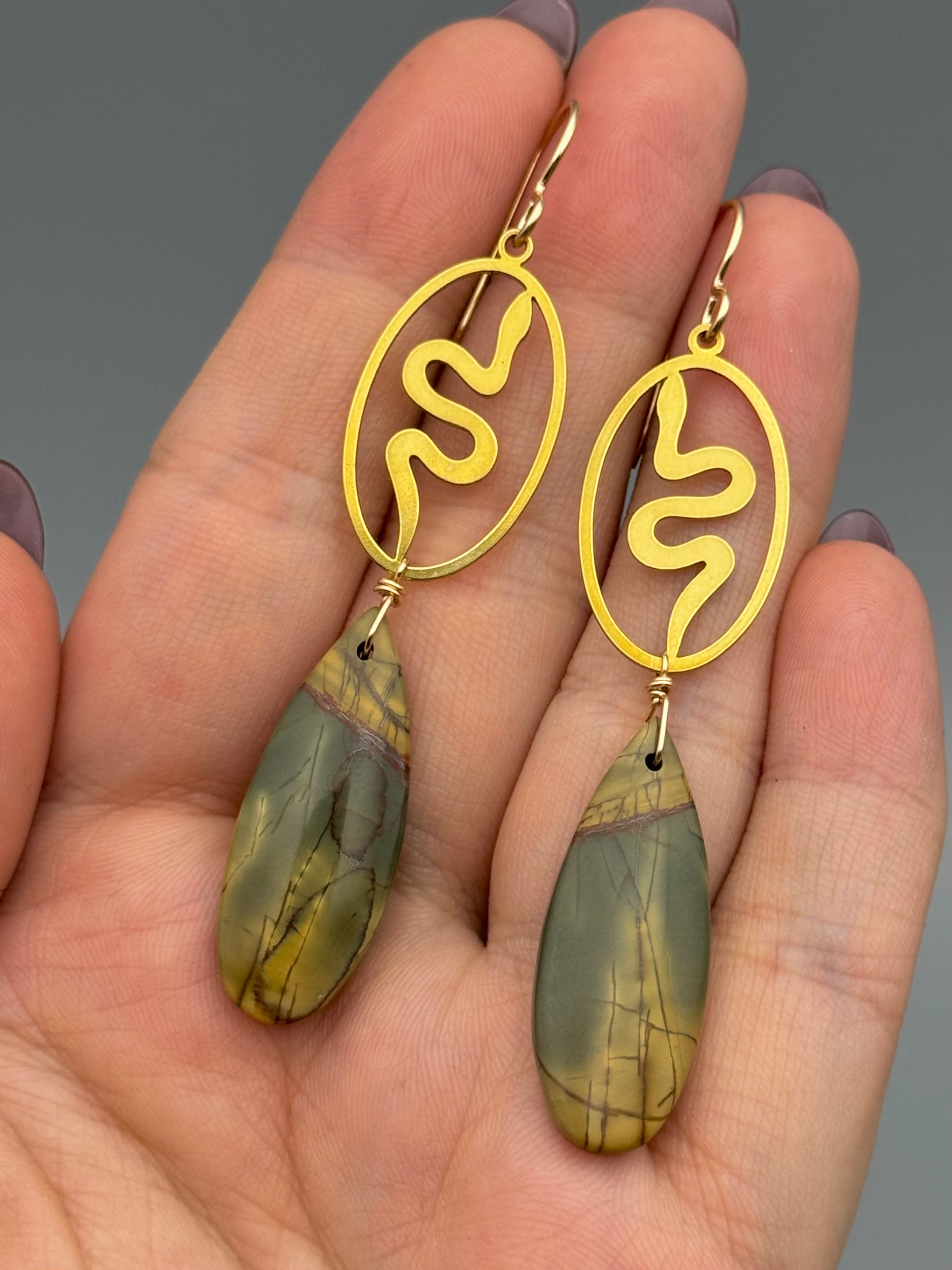 •SLITHER• red creek jasper + gold earrings